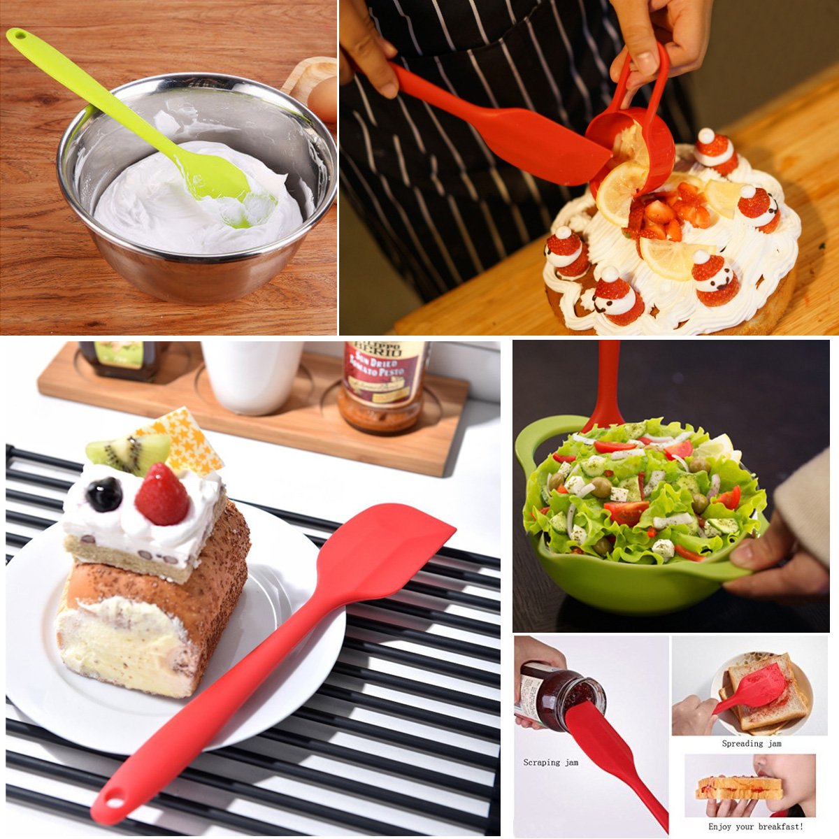 Silicone Spatulas Set, Rubber Spoon Spatula Heat Resistant Spoonula One Piece Design Seamless Spatula Non-Stick Scrapers Baking Mixing Tool (Black Set)