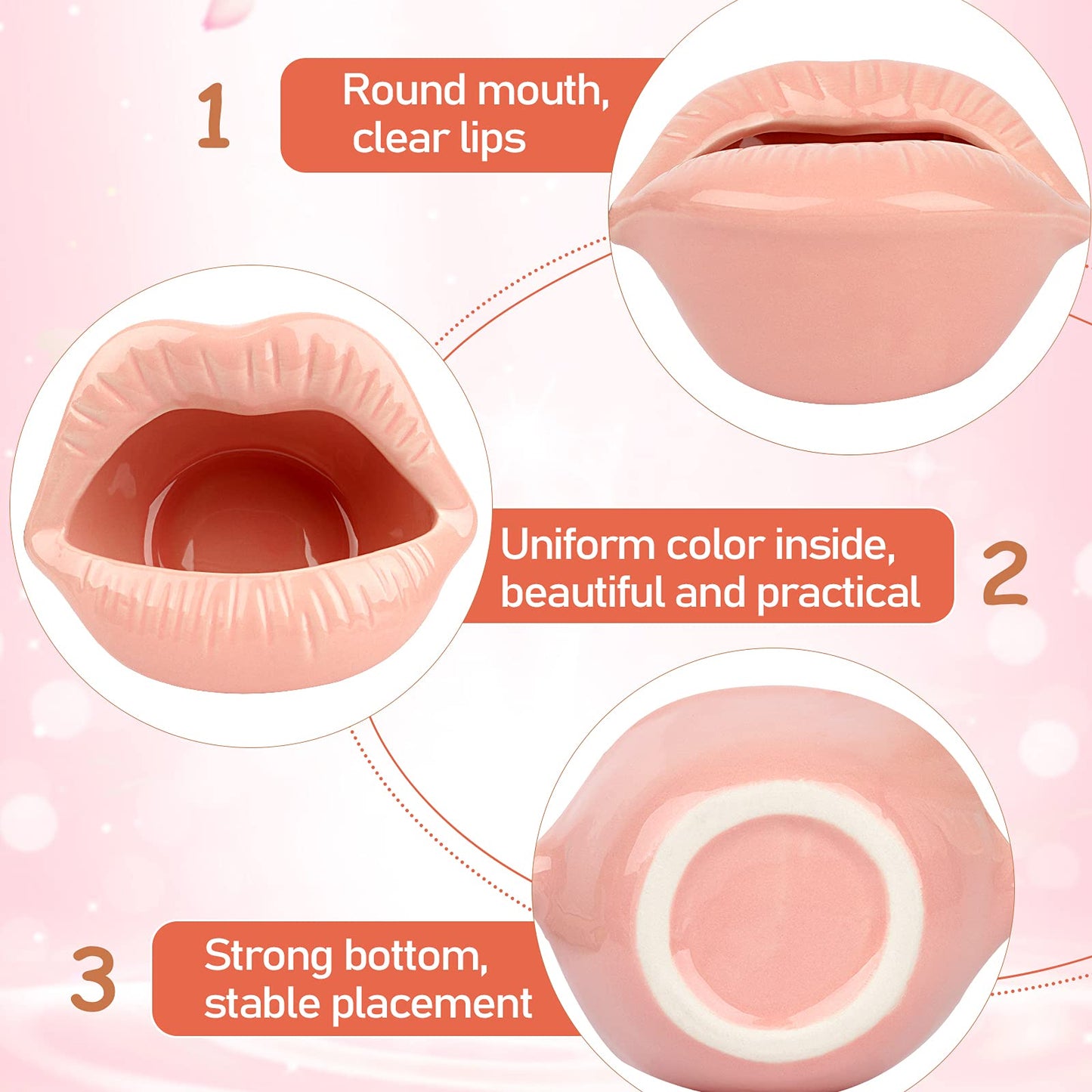 Trycooling Ceramic Red Lips Lipstick Ring Holder Jewelry Tray Rack Decorative Cosmetic Storage Display Holder Desktop Hairpin Storage Organizer Birthday Choice (Pink)