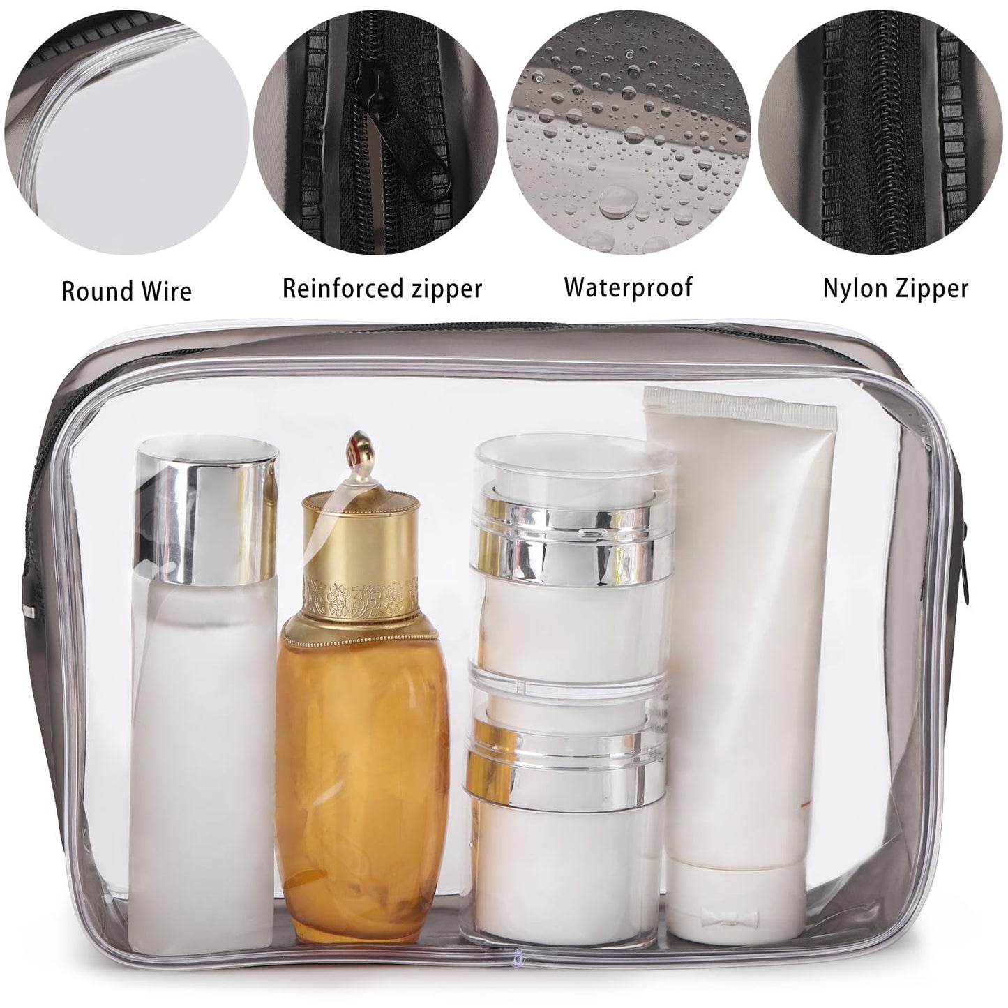 Tbestmax 10 Pack Clear Cosmetic Bags Makeup Bags Portable Waterproof TSA Approved Travel Toiletry Bags Large Organizer Matte Black, 9" x 6.3" x 2.6"