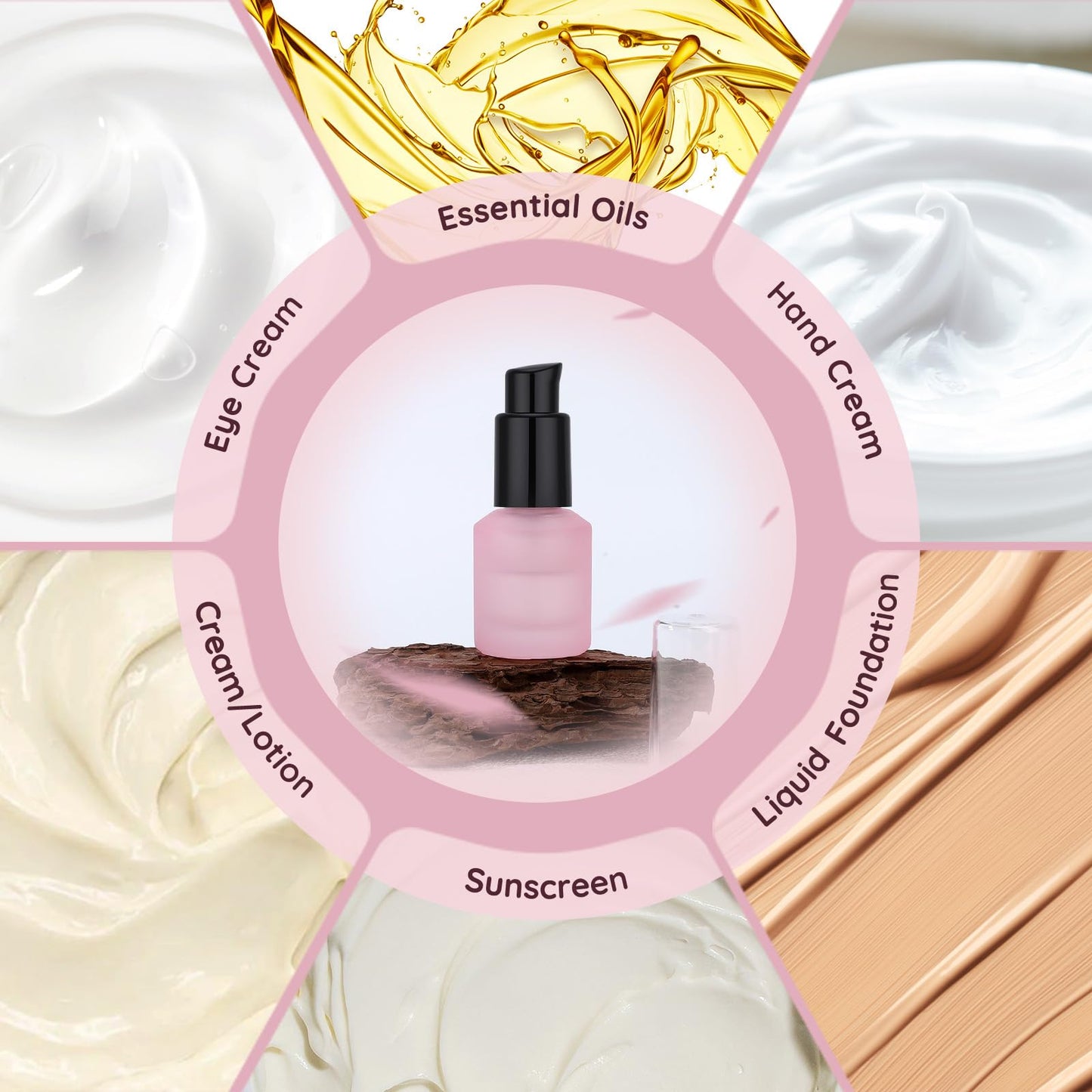 Segbeauty 0.5oz Frosted Glass Lotion Pump Bottles, 3pcs Refillable Travel Size Containers for Lotions, 15ml Pink Glass Small Travel Containers for Creams, Mini Hair Oil Bottle Pump Dispenser Empty