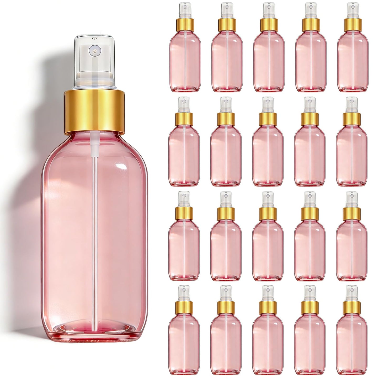 Nyuemystery 54 Pack 4 oz Small Glass Spray Bottles, Pink Refillable Fine Mist Bottles for Essential Oils, Cleaning Solutions, Perfume, Travel Size Liquid Containers