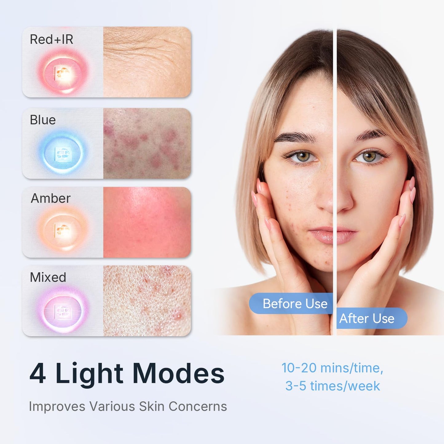 Hello Face FDA Cleared Red Light Therapy for Face and Neck, 4 Modes LED Mask Light Therapy, Blue Infrared Red Light Therapy Mask for Wrinkles and Acne, PDT Photons Facial Skin Care Device