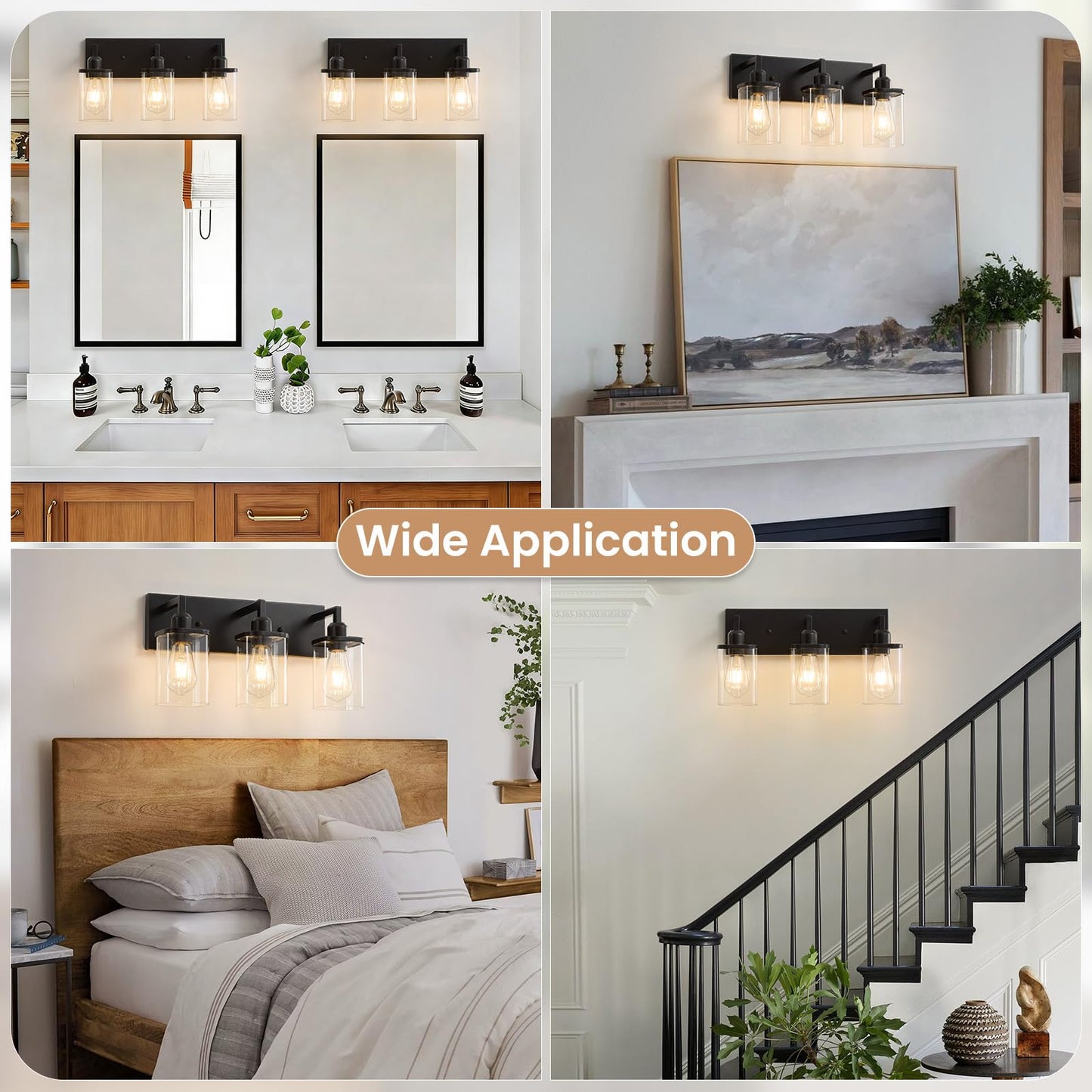 Ablwigh 3-Light Bathroom Vanity Light Fixtures, Modern Matte Black Bathroom Lighting Fixtures Over Mirror with Square Clear Glass Shades, Bath Wall Sconce Lights for Dressing Table, Bedroom, Hallway