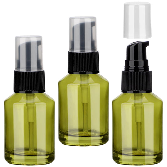 Segbeauty 3pcs Empty Refillable Glass Creams Lotions Bottles, 1oz 30ml Travel Glass Pump Bottle lotion Container Foundation Bottle for Travel, Leak Proof Containers for Oils