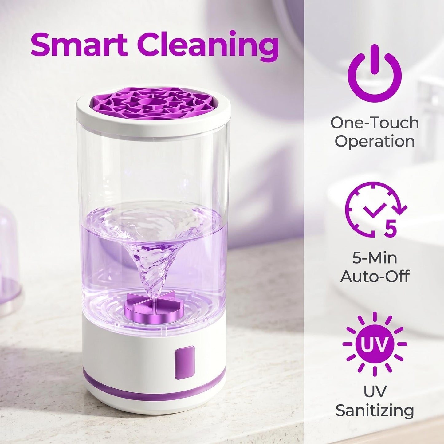 Electric Makeup Brush Cleaner Machine, Professional 7000 RPM Automatic Spinner with 1200mAh Rechargeable Battery, Type-C Fast Charging & 5-Min Auto-Shutoff, Fits All Sizes Cosmetic Brushes, White