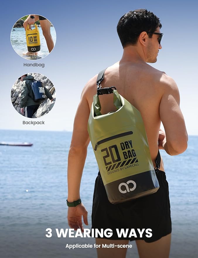 Lamicall Dry Bag, Waterproof Bag - [Durable & Floating] 5L/10L/20L/30L/40L Roll Top Drybag with Water Proof Phone Pouch for Travel Swimming Boating Kayaking Paddle Board Camping Beach Accessories