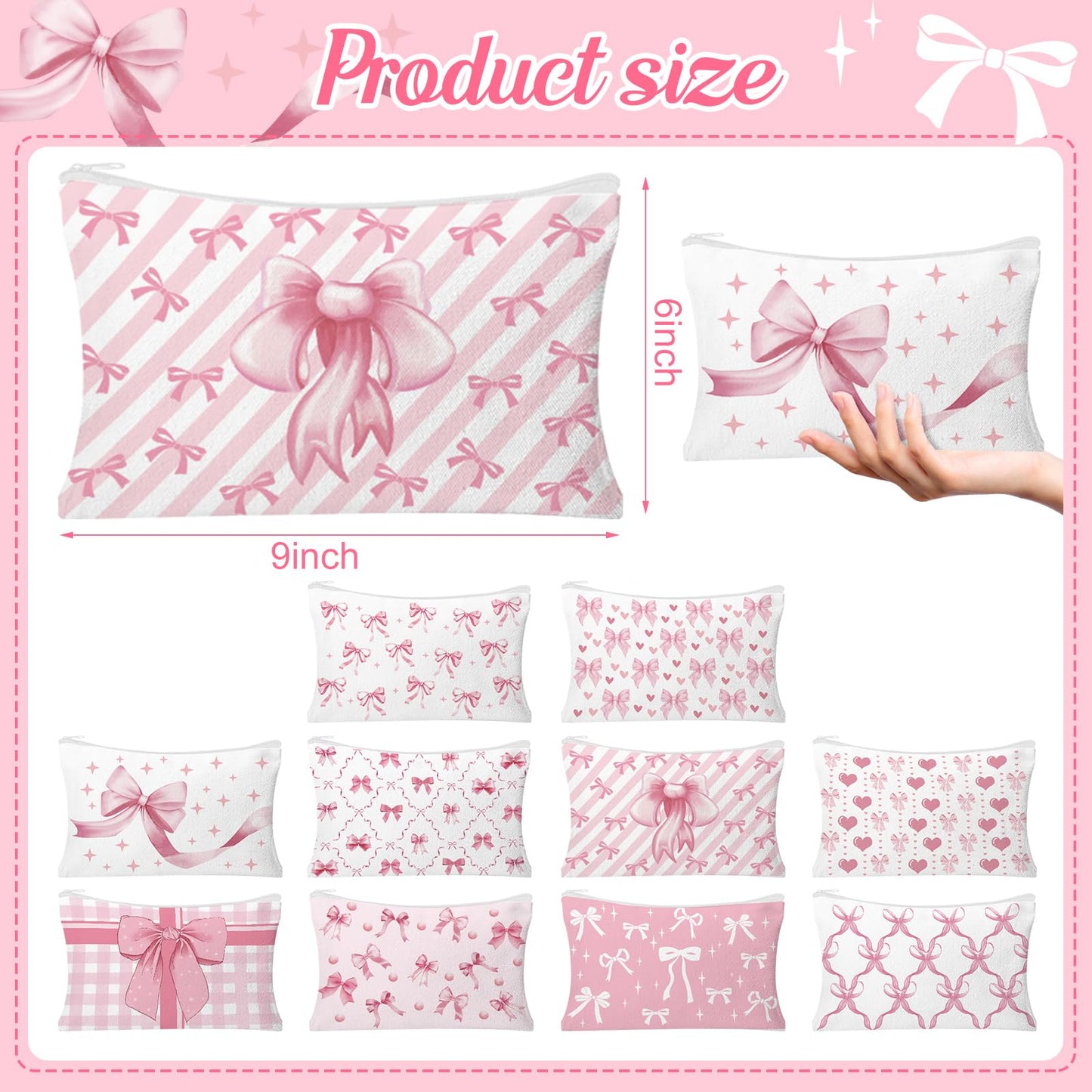 HSDSH 30pcs Pink Bow Makeup Bag Coquette Cosmetic Bags for Women Elegant Bow Preppy Pink Pouch Travel Toiletry Bag for Women Girls Mothers Day Gifts
