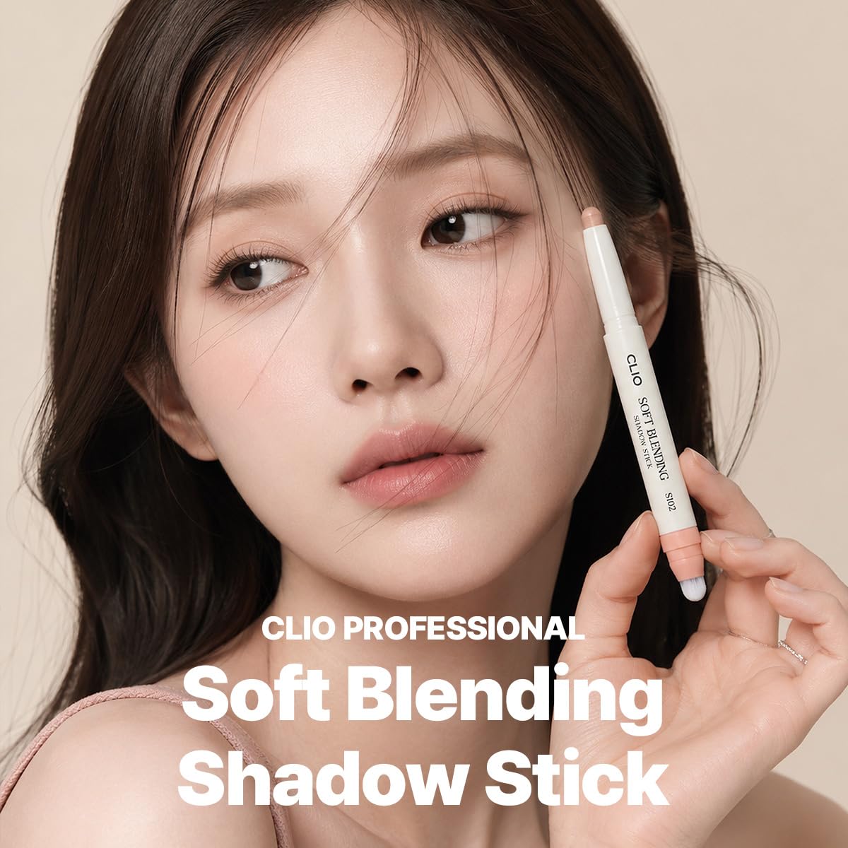 CLIO Soft Blending Eyeshadow Stick - Long Lasting, Matte, Shimmer & Glitter Finishes, Built-in Brush for Easy Blending, Coconut-Derived Ester Oil Infused (M201 CASHMERE MUTE)