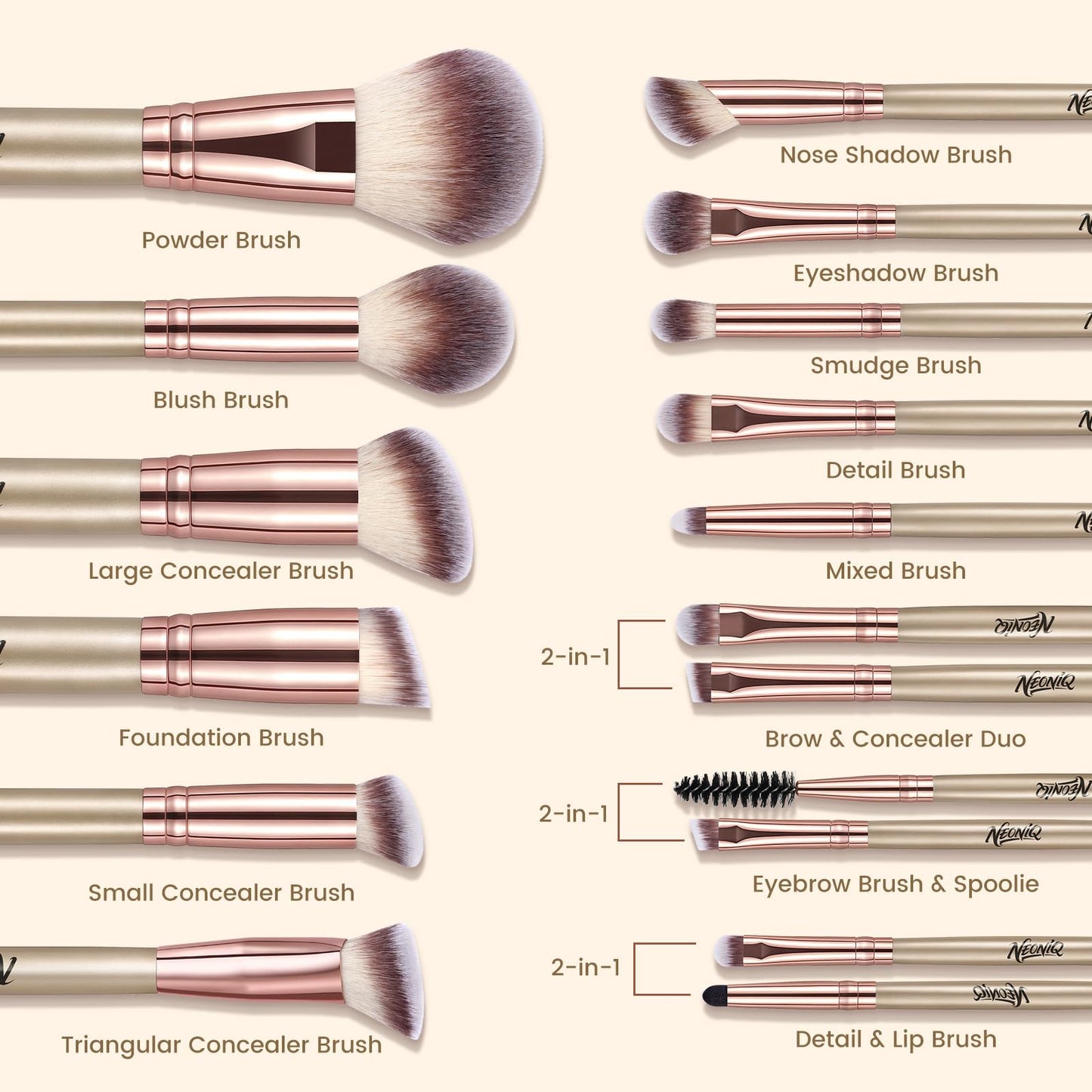 NEONIQ 14 PCS Professional Makeup Brushes, Makeup Brush Set, Foundation Powder Blending Concealer Eyeshadows Blush Cosmetics Brushes(Gold)