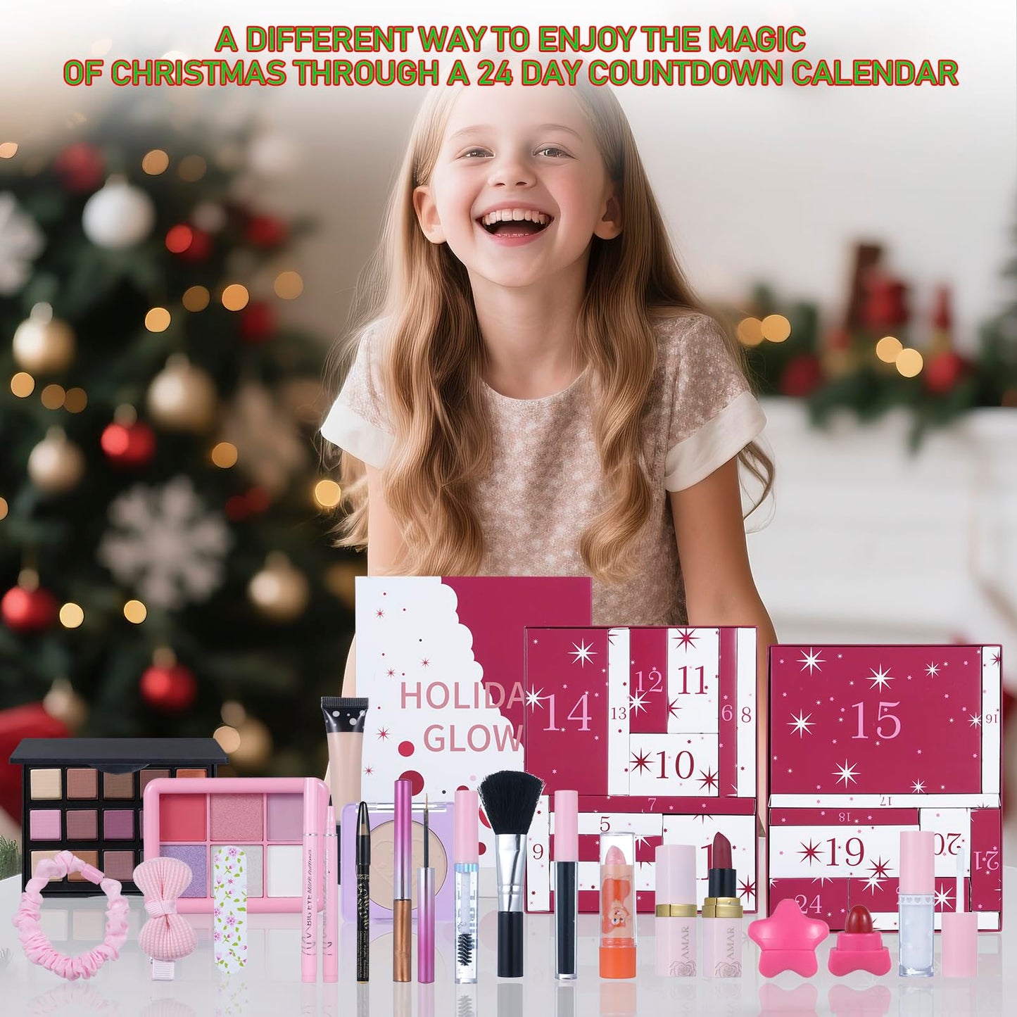 Makeup Advent Calendar 2026, 24-Day Holiday Glow Christmas Countdown Cosmetic Surprises Gift Set For Teen Girls Women