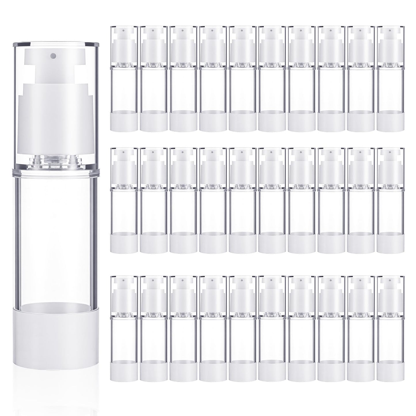 30 Pcs Clear Airless Pump Bottles Refillable Cosmetic Travel Size Dispenser Vacuum Plastic Travel Bottles Empty Lotion Pump Dispenser Liquid Toiletry Container