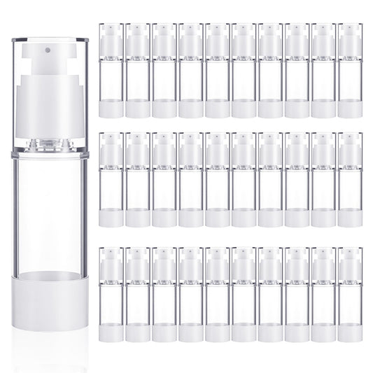 30 Pcs Clear Airless Pump Bottles Refillable Cosmetic Travel Size Dispenser Vacuum Plastic Travel Bottles Empty Lotion Pump Dispenser Liquid Toiletry Container
