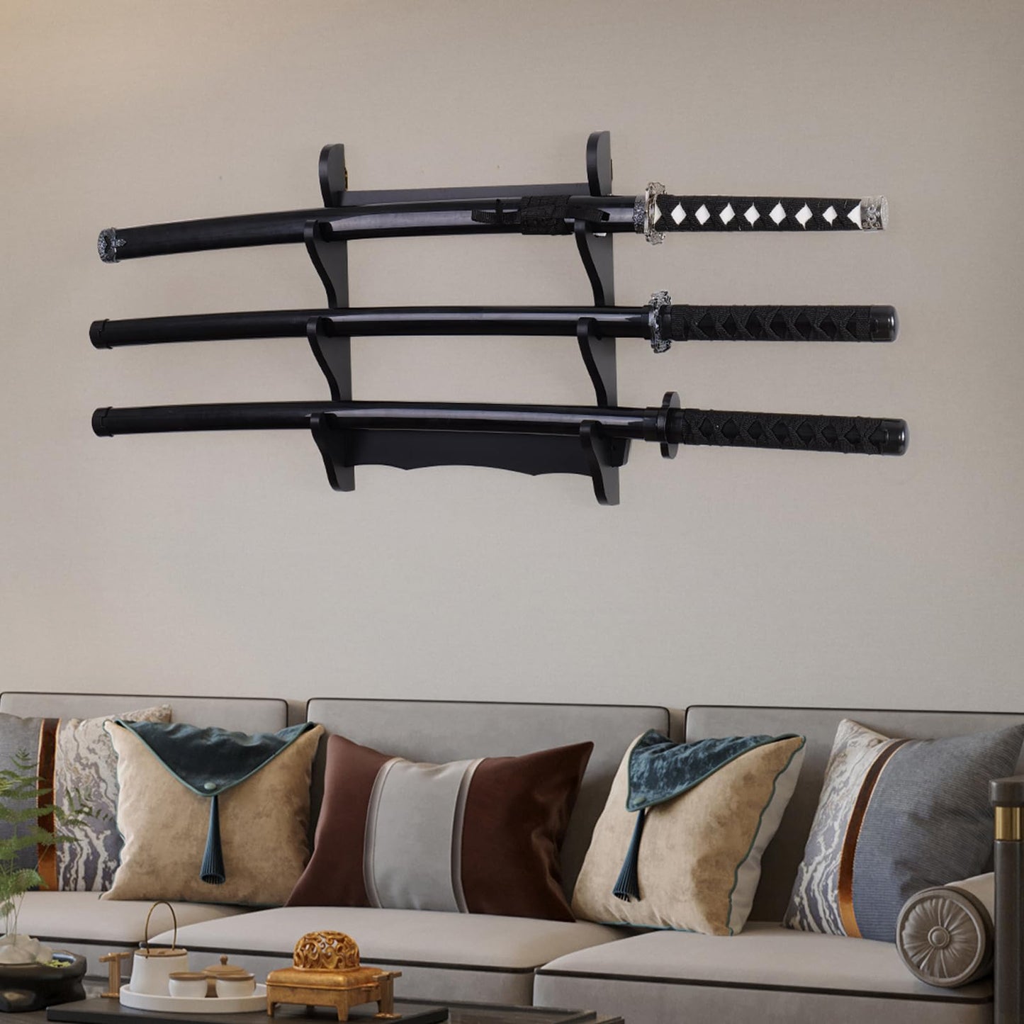 BYTOTU Katana Wall Holder-Sword display wall mount-Wood 3 set -Load capacity of 50 pounds -Sword display wall mount (Swords Not Included)