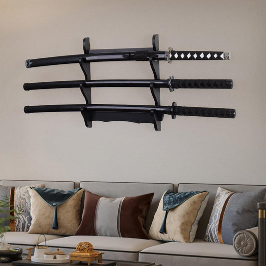 BYTOTU Katana Wall Holder-Sword display wall mount-Wood 3 set -Load capacity of 50 pounds -Sword display wall mount (Swords Not Included)