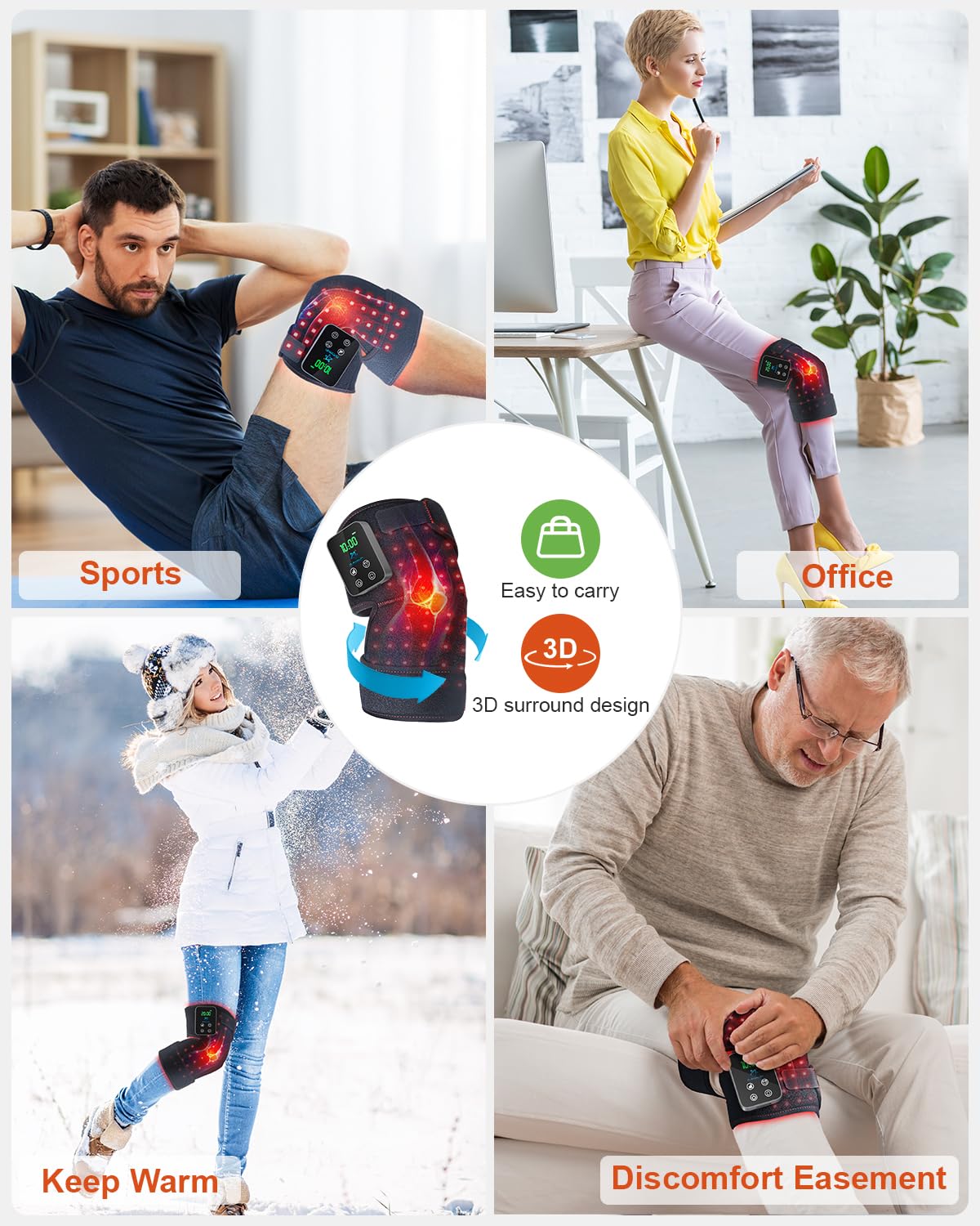 Astarexin Red Light Therapy Knee Brace Wireless Rechargeable with Pulse & Heating Modes, 660nm & 850nm Near-Infrared Light for Knee, Elbows & Shoulders, Black, 1 Count