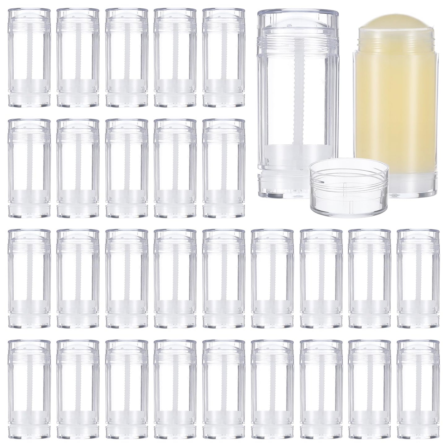 JIEYAO 30 Pcs Clear Empty Deodorant Containers, 1oz/30ml Twist-Up Refillable Lip Balm Tubes Bottom Fill Deodorant Bottles Tubes for DIY Lipstick Solid Perfume
