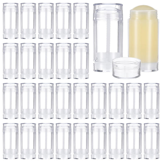 JIEYAO 30 Pcs Clear Empty Deodorant Containers, 1oz/30ml Twist-Up Refillable Lip Balm Tubes Bottom Fill Deodorant Bottles Tubes for DIY Lipstick Solid Perfume