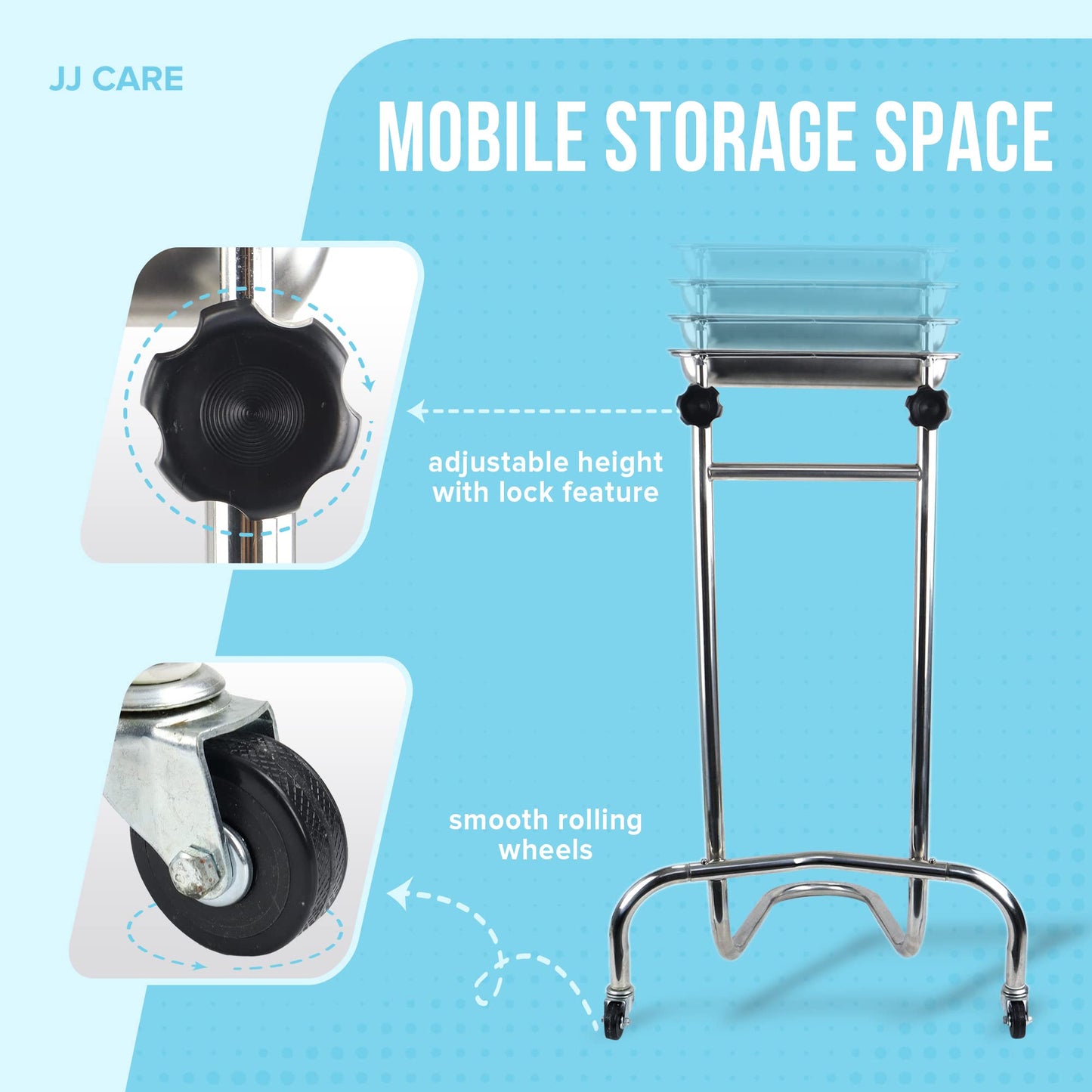 Mayo Stand [17Lbs Weight Capacity] - Stainless Steel Tray, Adjustable Height Medical Mayo Stand with 2 Nylon Caster Wheels, Surgical Equipment and Tattoo Cart