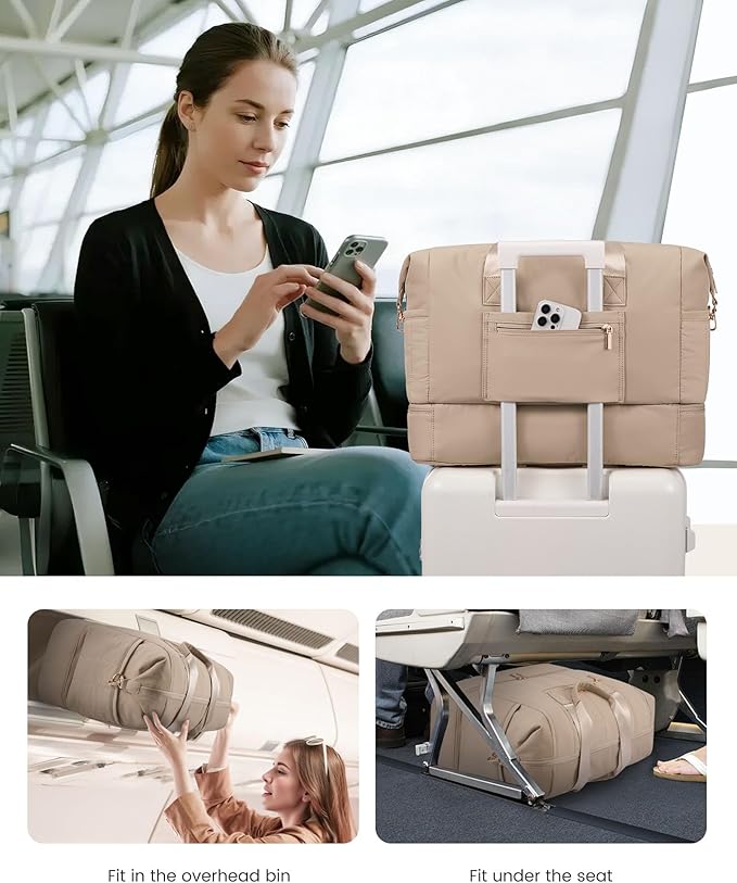 LOVEVOOK Travel Duffle Bag,Puffer Weekender Bags For Women with Shoe Compartment,42L Carry On Duffel Bags For Airplanes,Hospital Bag for Labor and Delivery,Overnight Bag 2Pcs Set