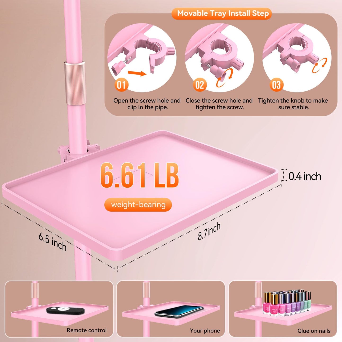 Fitlume Lash Light for Eyelash Tech, Led Floor Lamp Half Moon Light for Eyelash Extensions, Tattoo Artists, Nail Tech, Skincare, Esthetician Lights, Office, Bedroom,with Stand Tray, Pink