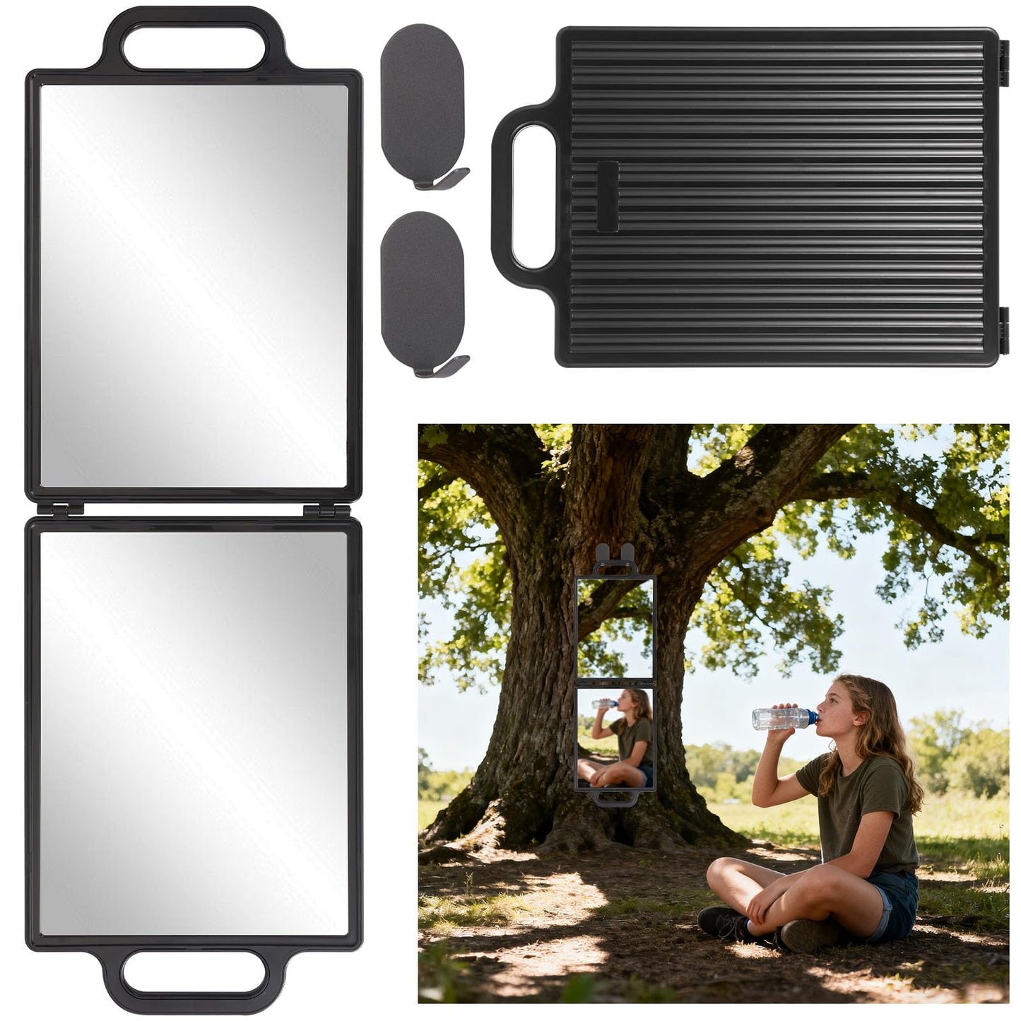 HFYZZ Foldable Full Length Travel Mirror with Handle, 28.3" x 9.3”Portable Shatterproof Hanging Camping Makeup Mirror for RV Tents and Small Spaces