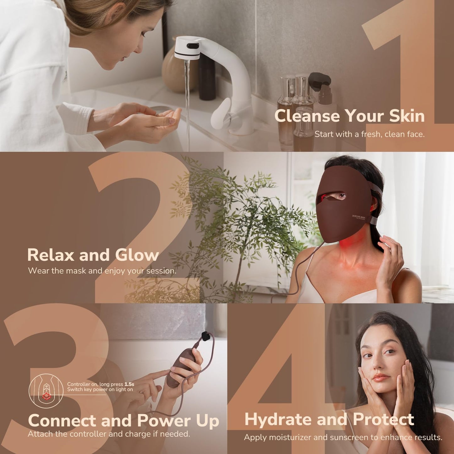 JOVS 3D Red Light Therapy Mask for Face, 328 LEDs Full Face Coverage, 4 Light Modes Cordless LED Light Therapy Face Mask for The Look of Wrinkles, Home Use Skincare Device