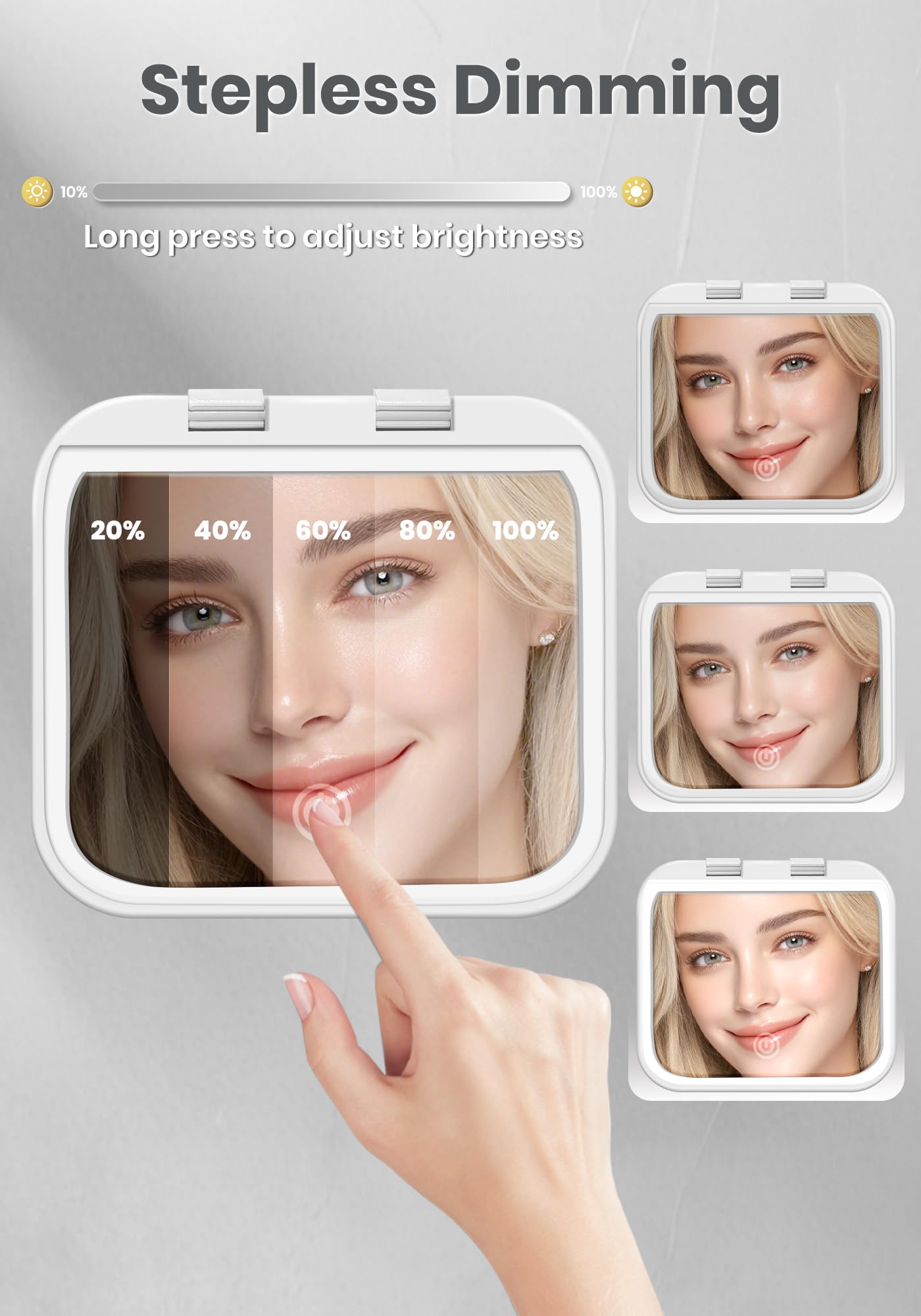 SisKokoro Magnifying Mirror with Light, Rechargeable 40X Compact Mirror with 3 Lighting Modes & Dimmable Brightness, Portable Travel Makeup Mirror with Light, Essentials for Travel, Pocket Purse White