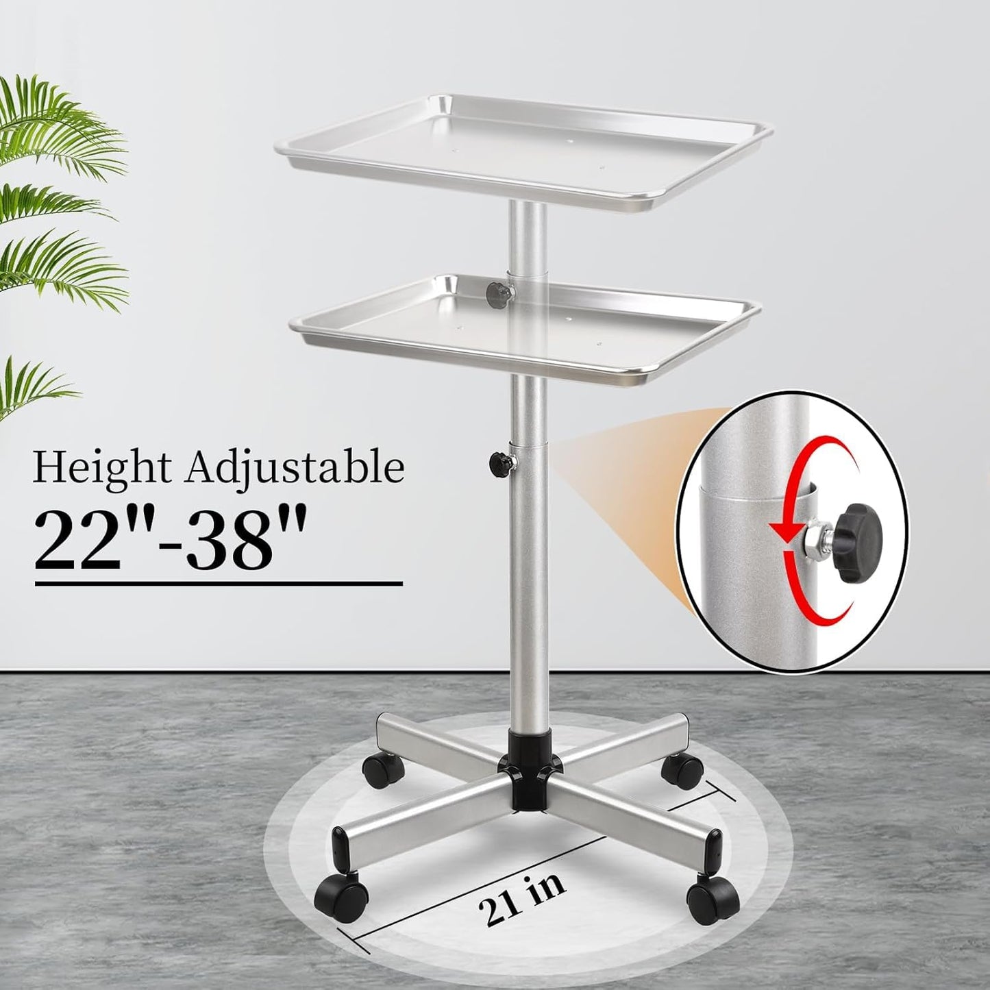 Salon Tray, Salon Color Tray with Adjustable Height, Metal Feet Tray on Wheels, Ideal Use As Tattoo Tray＆Dental Tray