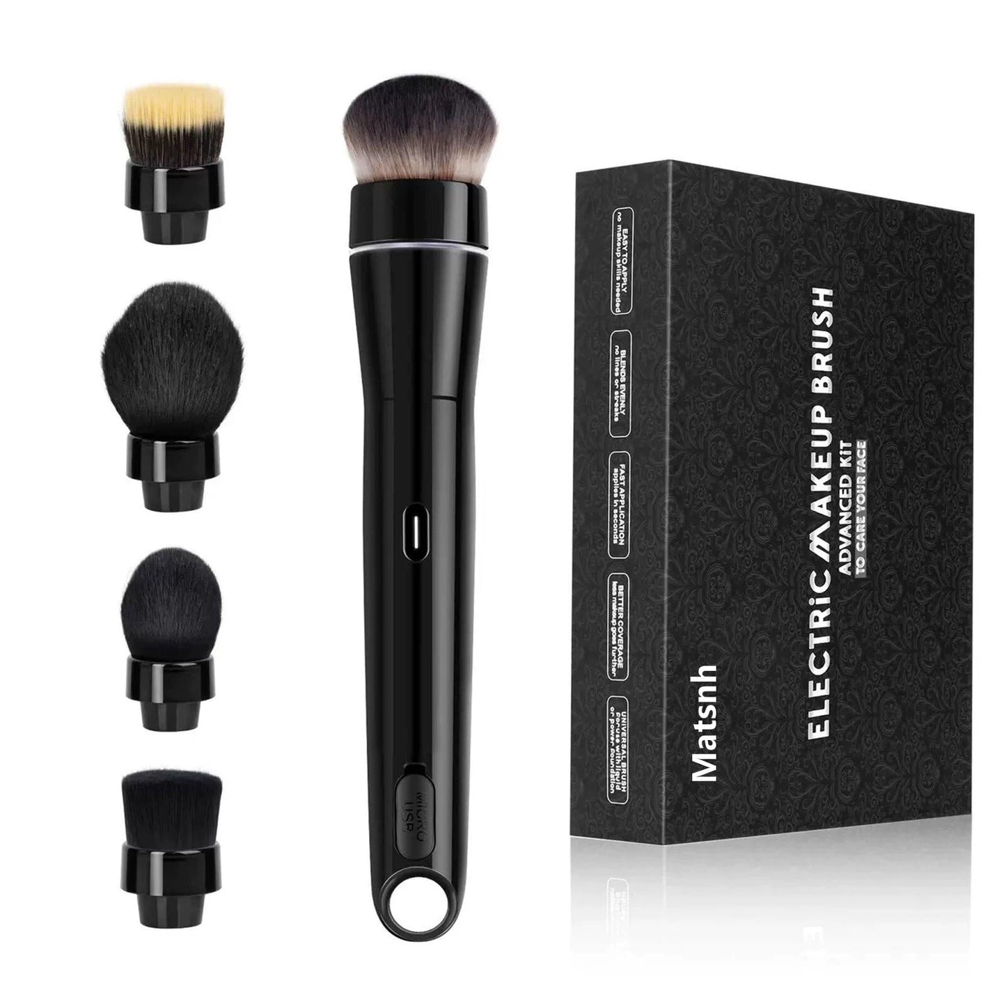 MATSNH Electric Rotating Makeup Brush Set - Professional 360° Spinning Foundation Blending Tool with 5 Replaceable Brush Heads, 2 Speeds & USB Rechargeable - Ideal Beauty Gift for Women