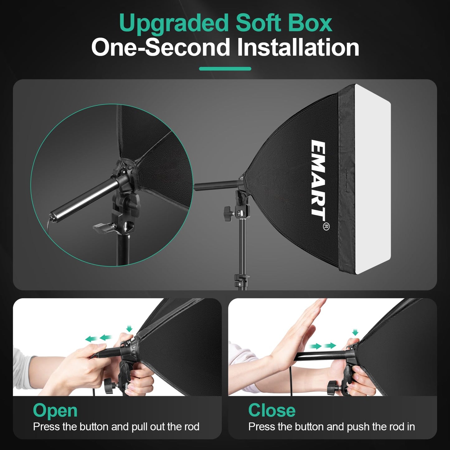 EMART Softbox Photography Lighting Kit, 16"x16" Pull Soft Box, 50W 3000K-6000K LED Bulb with Remote/APP Control, Professional Photoshoot Equipment for Studio Lights, Portrait, Video Recording(2 Pack)