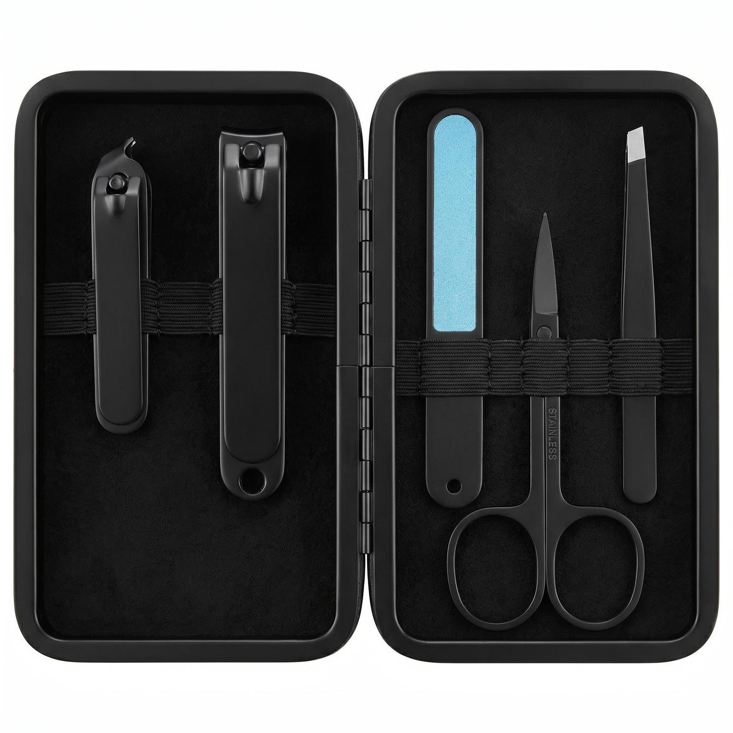 5 in 1 Manicure Set, Anti-Rust Stainless Steel Kit w/Nail Clipper, Precision-Cut Scissors, Nail File & Slant Tweezers, PU Mini Pocket Travel Gift for Men Women Home Salon