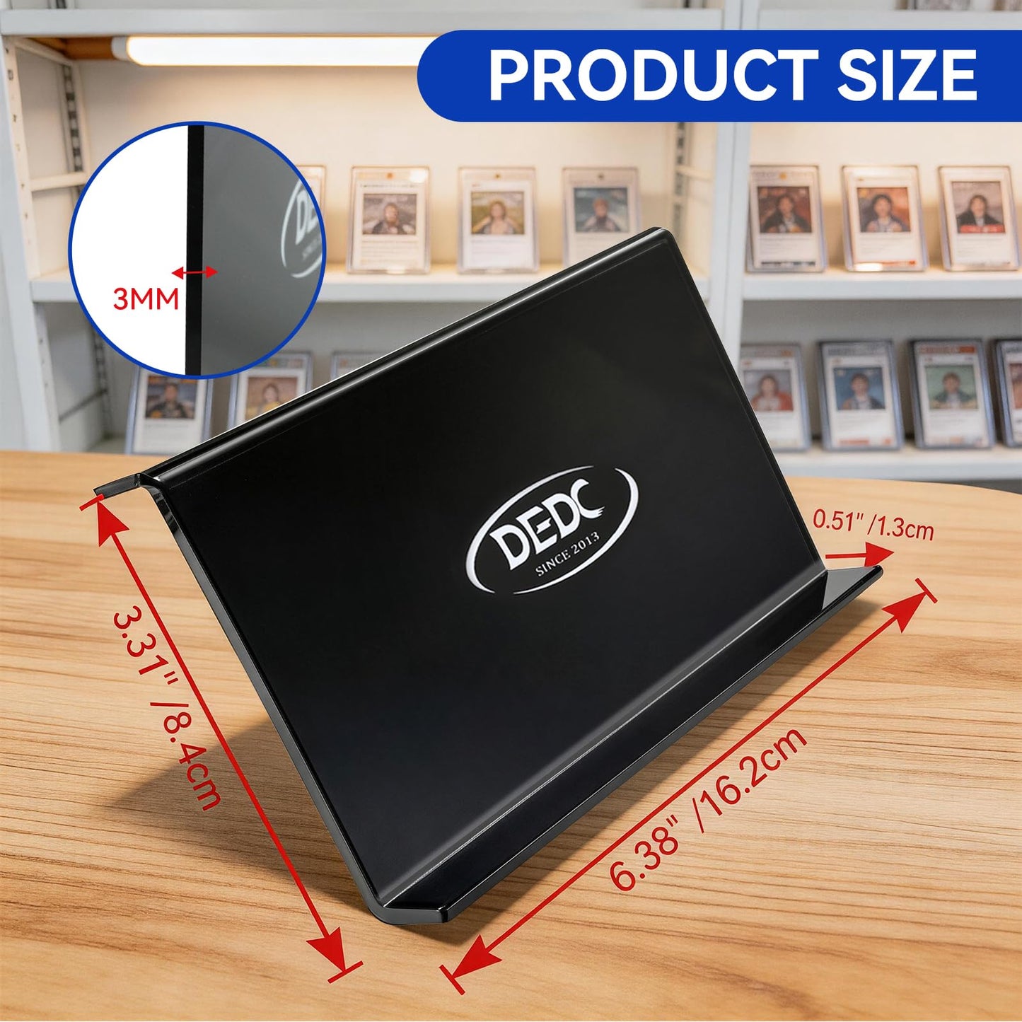 DEDC 10 Pack Modular Acrylic Graded Card Display Risers Black Trading Card Stands for Vendor Showcase and Sorting Tray