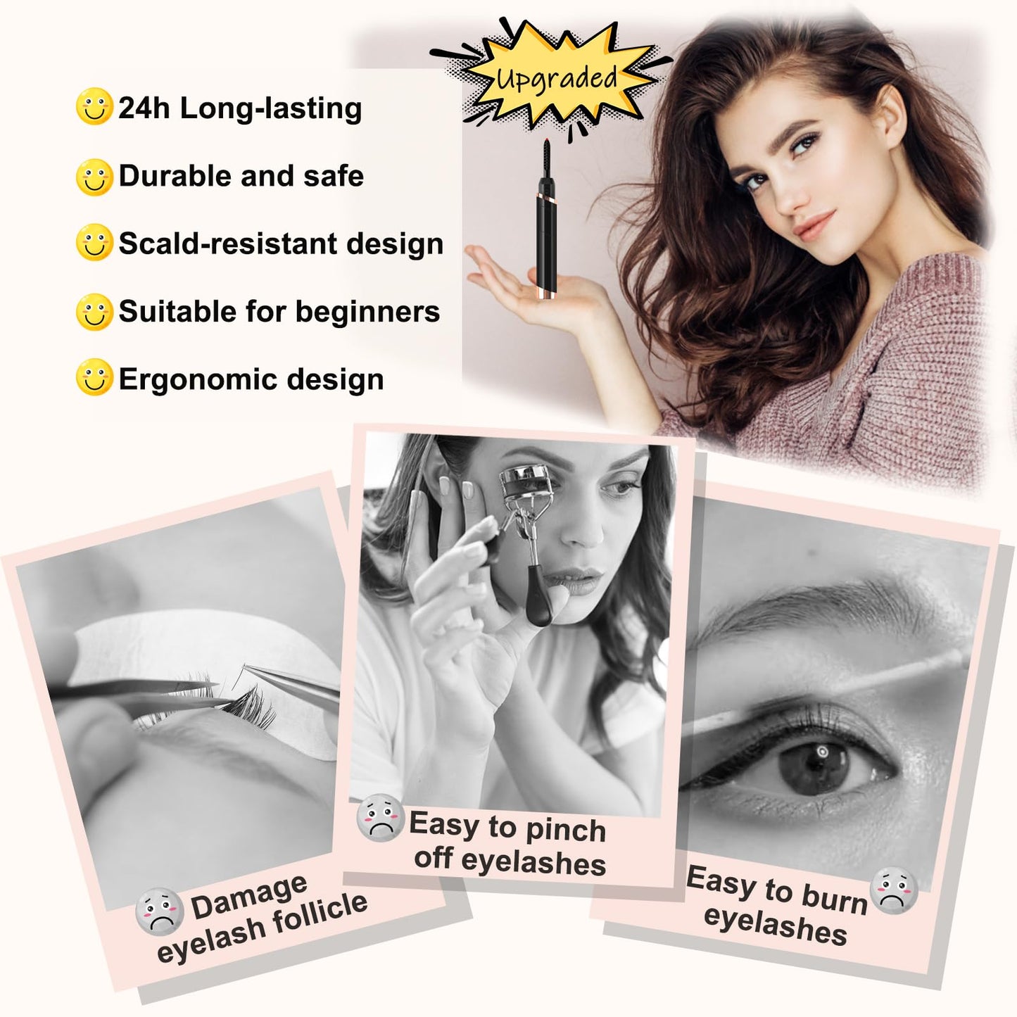 Heated Eyelash Curler, Electric Eyelash Curler, Rechargeable Lash Curler for Makeup Natural Curling Eye Lashes and 24 Hours Long Lasting - Black 2025 Updated New Model