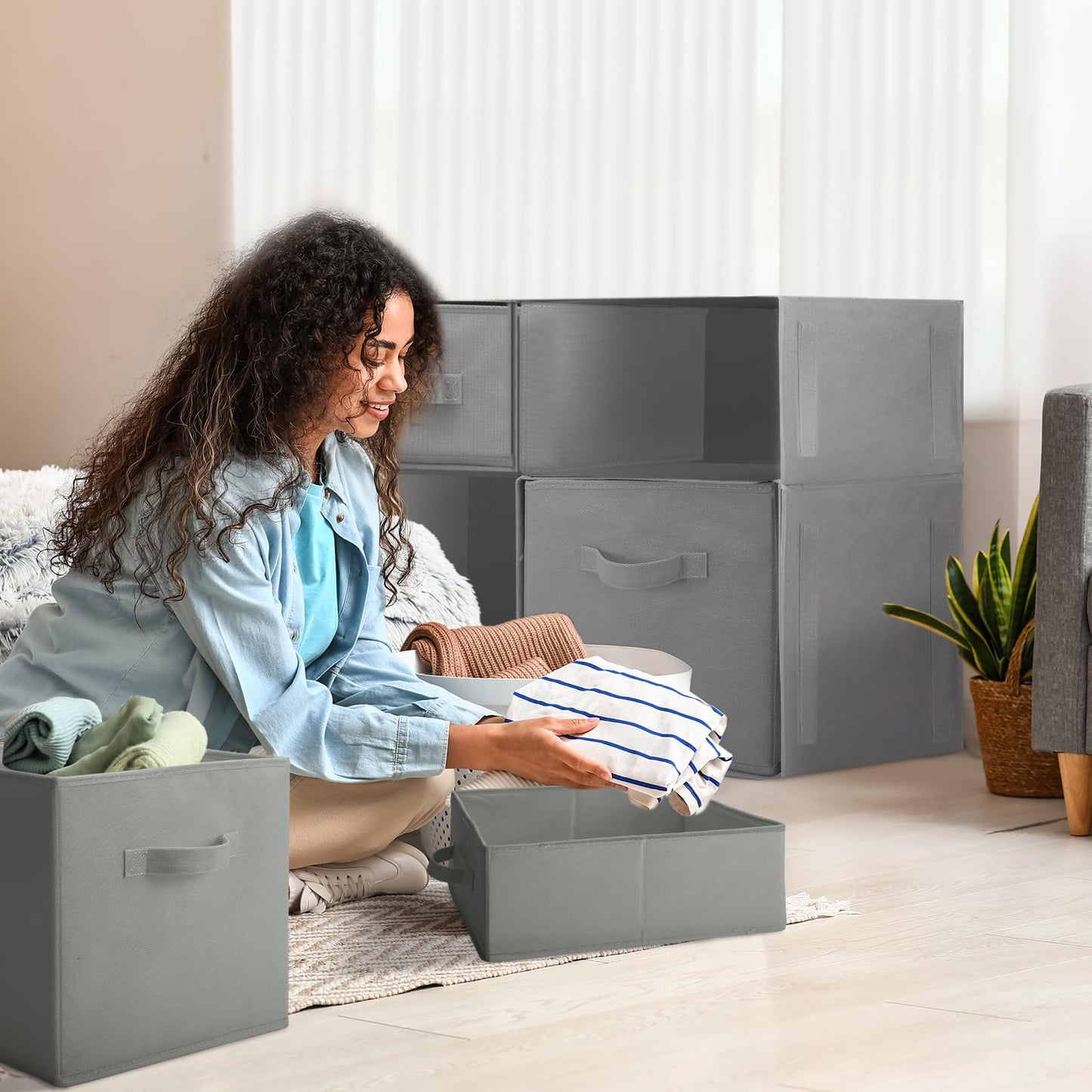 Weysat Stackable Under Dorm Bed Storage Container 18.5'' x 23.6'' Foldable Closet Drawer Organizer Fabric Storage Cube Bins for Clothes Dorm Essentials College Closet Bedroom Living Room Nursery(Gray)