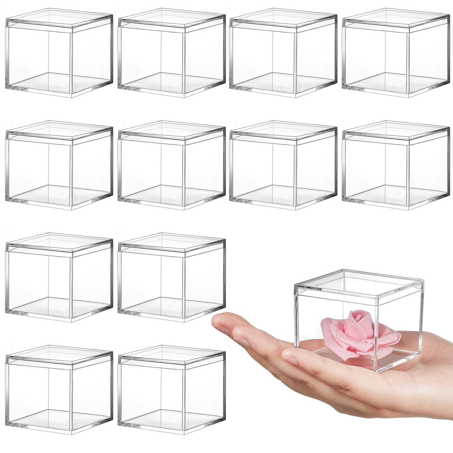 Juexica 12 Pcs Clear Acrylic Box with Lid Plastic Small Acrylic Boxes Decorative Storage Box Jewelry Display Mini Clear Container for Home Candy Pill Tiny Jewelry(Square,2.17 x 2.17 x 1.77)