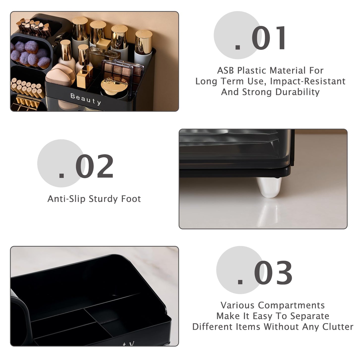 SYFIS Makeup Organizer for Vanity with Brush Holder, Countertop Makeup organizer with Drawers for Skincare, Cosmetics, Perfumes, Eyeshadow Palettes, Spacious Cosmetic storage organizer