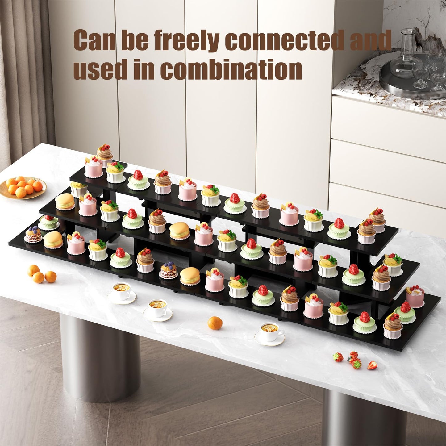 YadklDrnE 3 Tier Retail Table Display Stand for Vendors & Events - Portable PVC Riser Shelves for Farmers Market, Craft Shows, Cupcakes, Candles & Jewelry (Black)