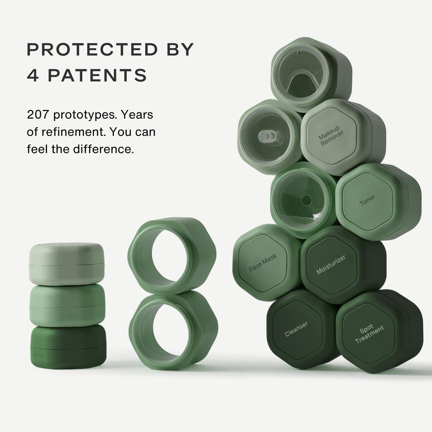 Cadence Capsules - Basic Skincare Set, Evergreen - Three Small Containers with Magnetic Lids - 100% Leak Proof & TSA Approved for Travel and Carry On, Minimalist & Stackable (0.56 oz Each)