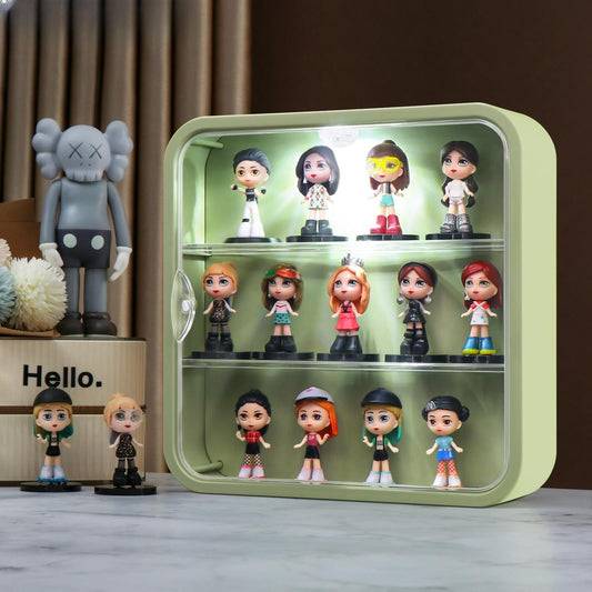 Naconmlet Wall-Mounted Clear Display Case for Figures with Light,3-Layer Storage Box with Door,Dust Proof,Moisture Proof,Suitable for Pop Mart,Lego Collectibles Mini Figures Toys