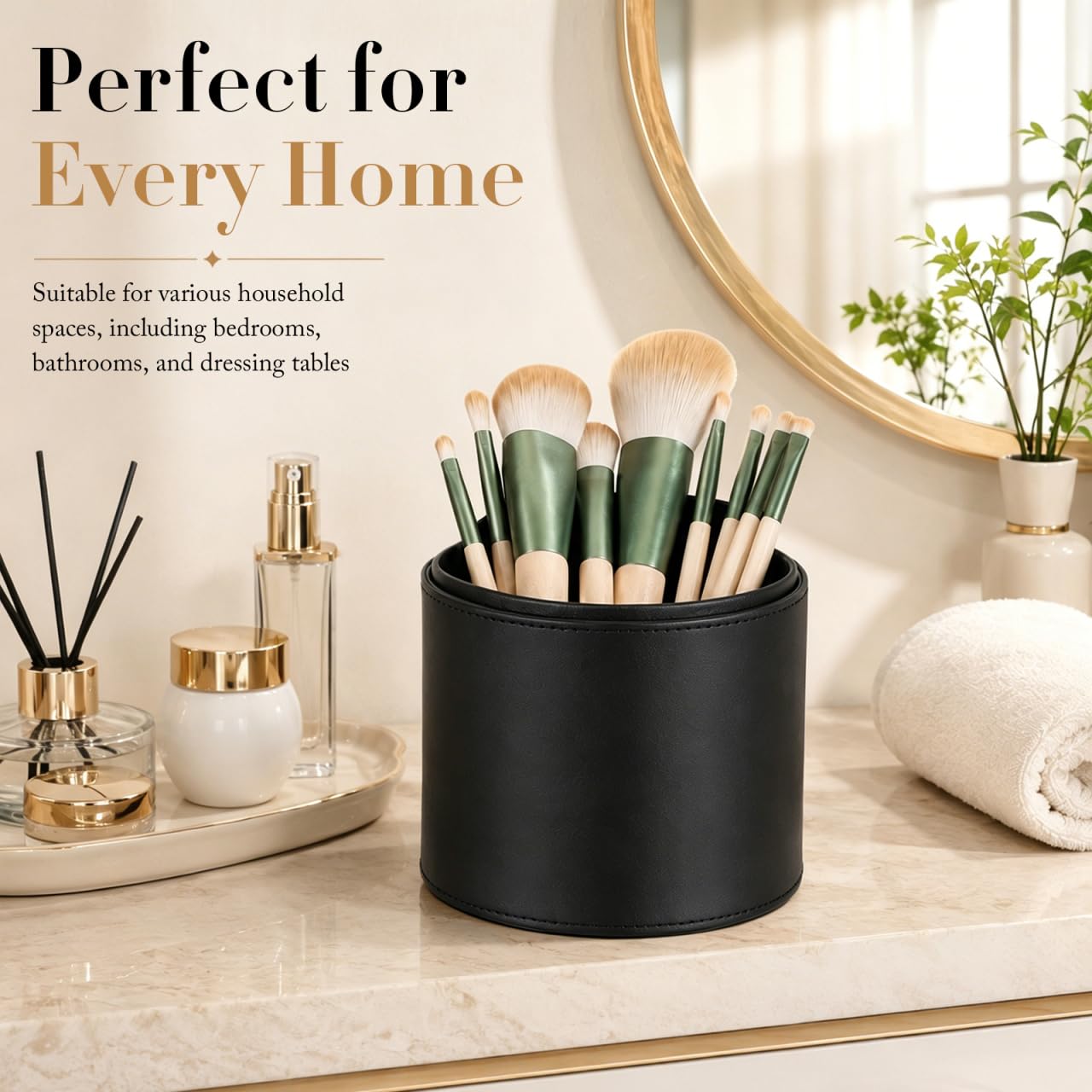 Beaupretty Makeup Brush Holder with Lid Pu Leather Cosmetic Brush Holder Portable Makeup Storage Tube Travel Case 7.91 X 5.19 X 5.19 in