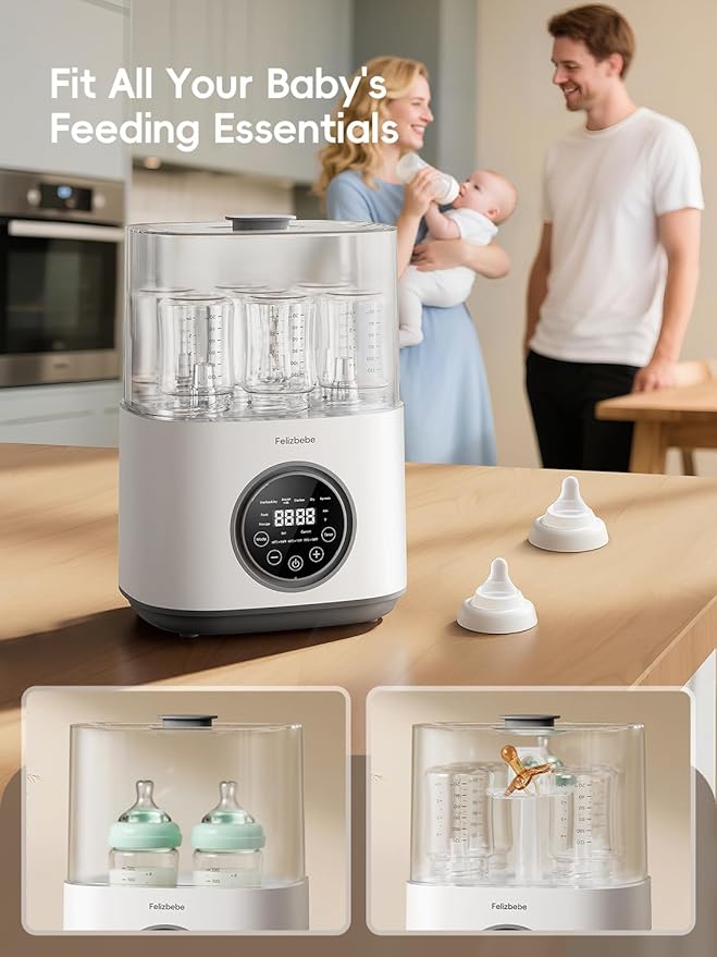 Bottle Sterilizer and Dryer, Felizbebe Large Capacity Steam Baby Bottle Sterilizer, Esterilizador de Biberones, Sterilizer for Bottles, Pacifiers, Pump Parts, Touch Screen & Auto-Off