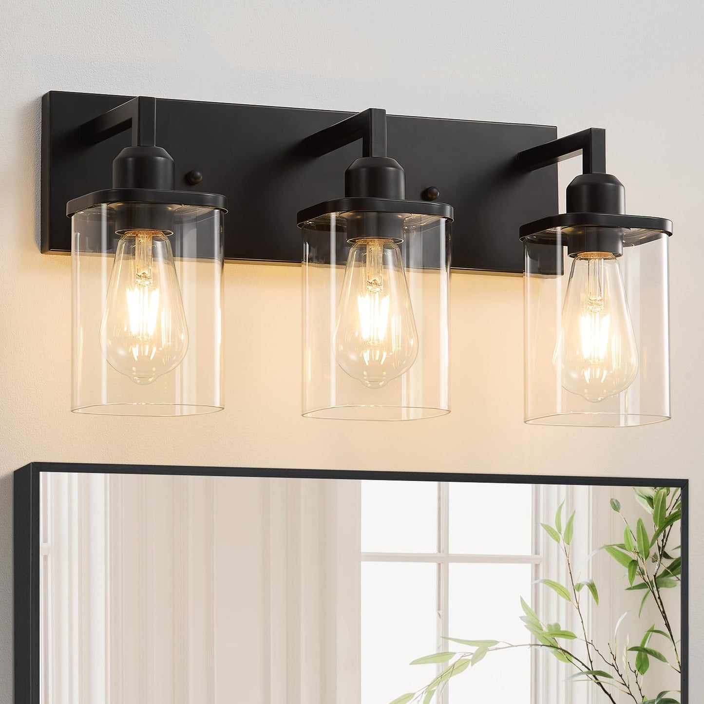 Ablwigh 3-Light Bathroom Vanity Light Fixtures, Modern Matte Black Bathroom Lighting Fixtures Over Mirror with Square Clear Glass Shades, Bath Wall Sconce Lights for Dressing Table, Bedroom, Hallway
