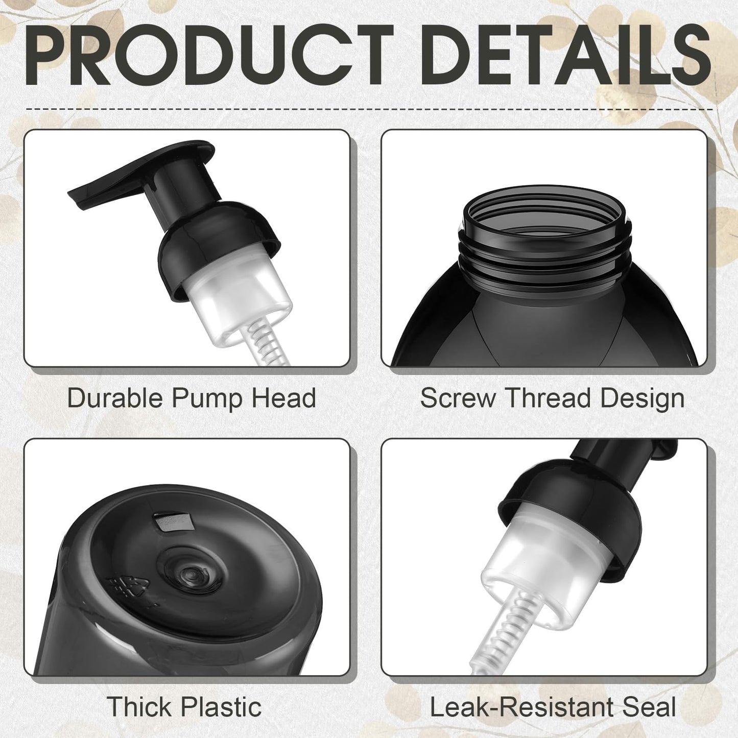 Uiifan 16 Pcs 17 oz Black Foaming Soap Dispenser Refillable Foam Pump Bottle Liquid Plastic Container for Kitchen Bathroom Commercial Concentrated or Regular Shampoo Body Wash Dish Liquid Soap