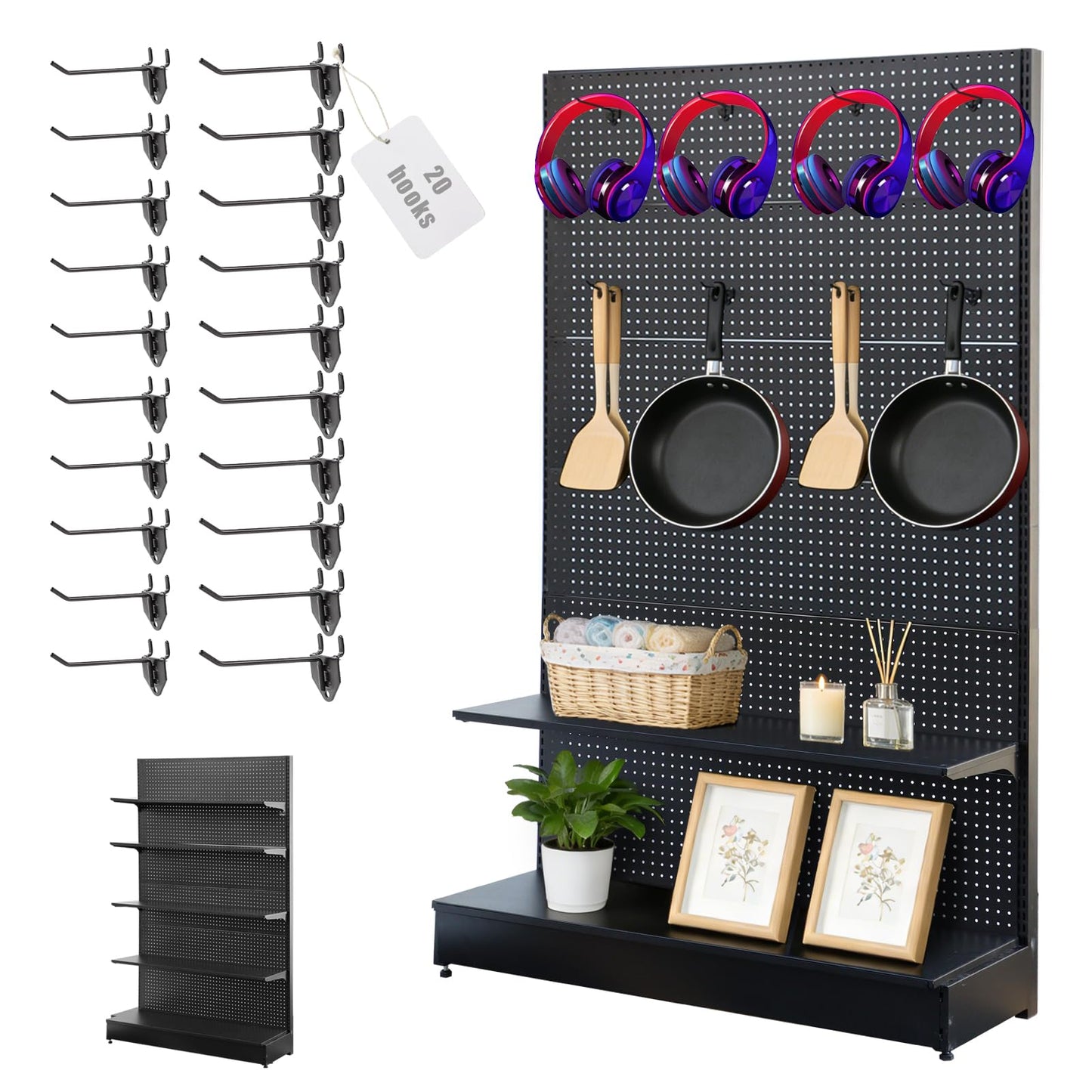 NectaCol Pegboard Display Stand 4'W x 6.5‘H, Gondola Retail Shelving Wall Display for Convenient Grocery Office Supply and Liquor Stores, Single Side Peg Board Panel No Including 4 Shelves