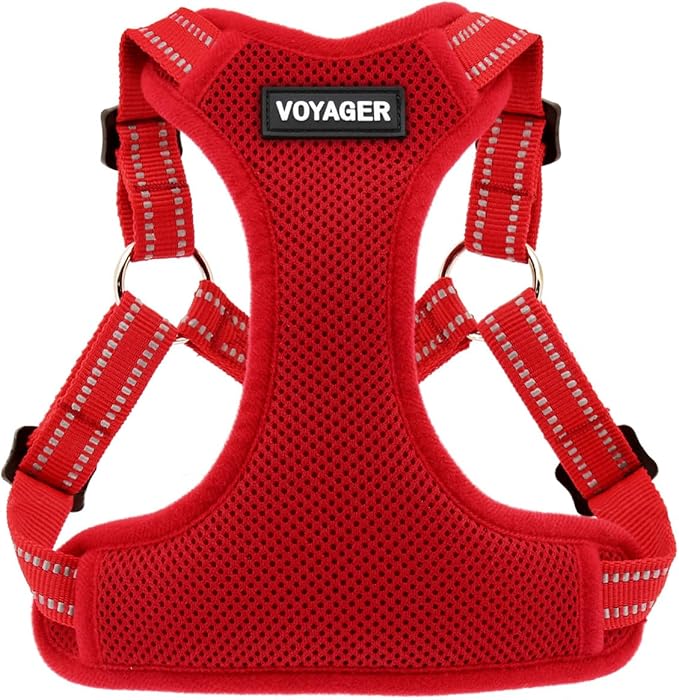 Best Pet Supplies Voyager Mesh Dog Breathable Harness Reflective Stitching, All Weather Adjustable for Walking Training, or Running - Heavy Duty & Durable, Harness (Red), XL