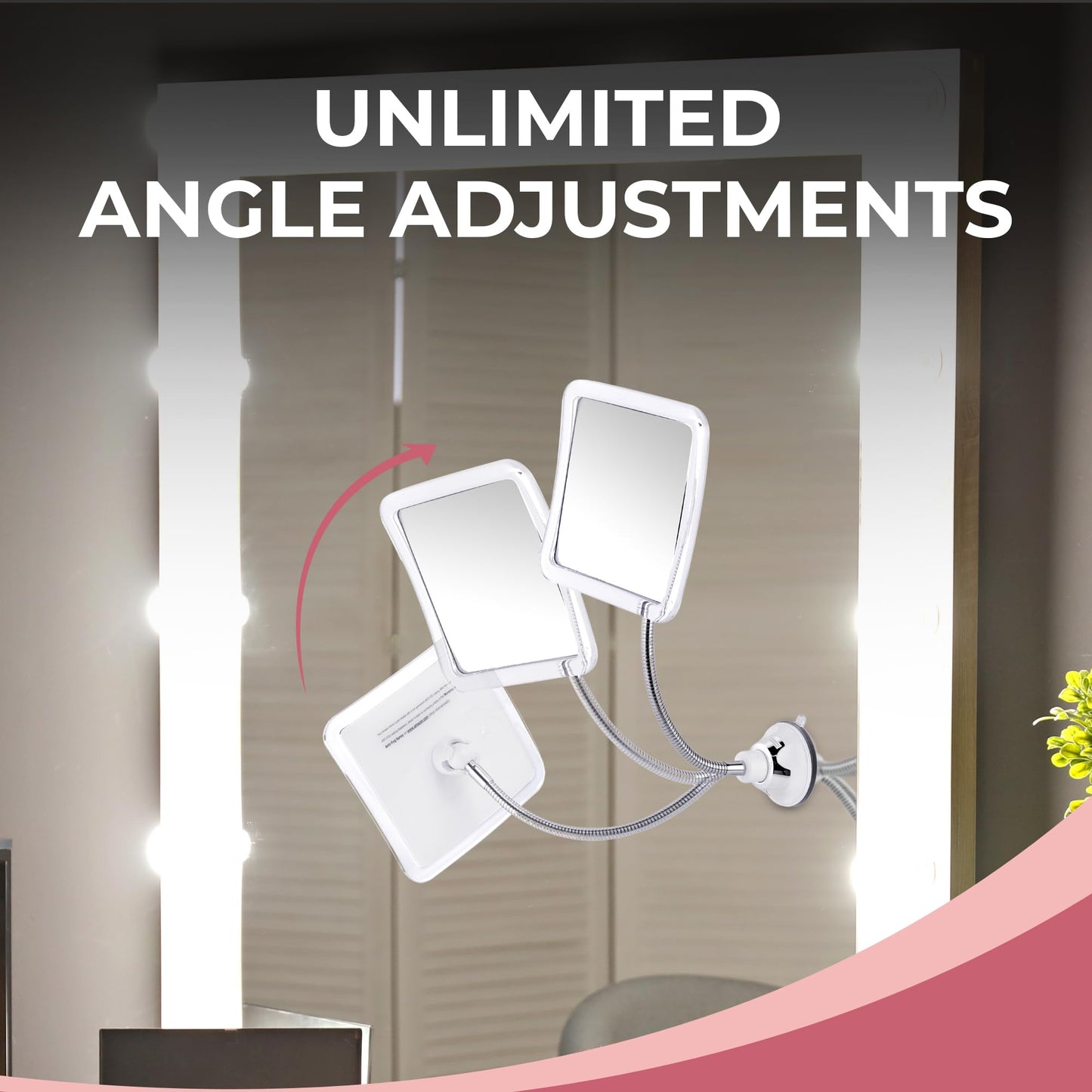 MIRRORVANA Flexible 10X Magnifying Square Makeup Mirror Non Lighted with Adjustable Gooseneck & Suction Cup 2in1 Table Mirror and Wall Mount for Vanity & Bathroom Use - 6.3" x 6.3" (Translucent Frame)