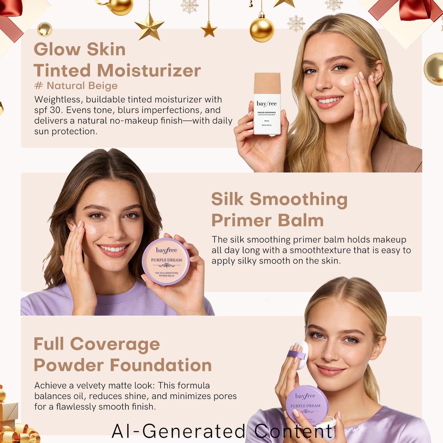 bayfree Original Kit Gifts Set for Women, Korean Makeup Set for Women & Beginners, Travel Make Up Kit Tinted Moisturizer Primer Lipstick Powder Multi Glow Balm with Makeup Bag, Vegan, Natural Finish