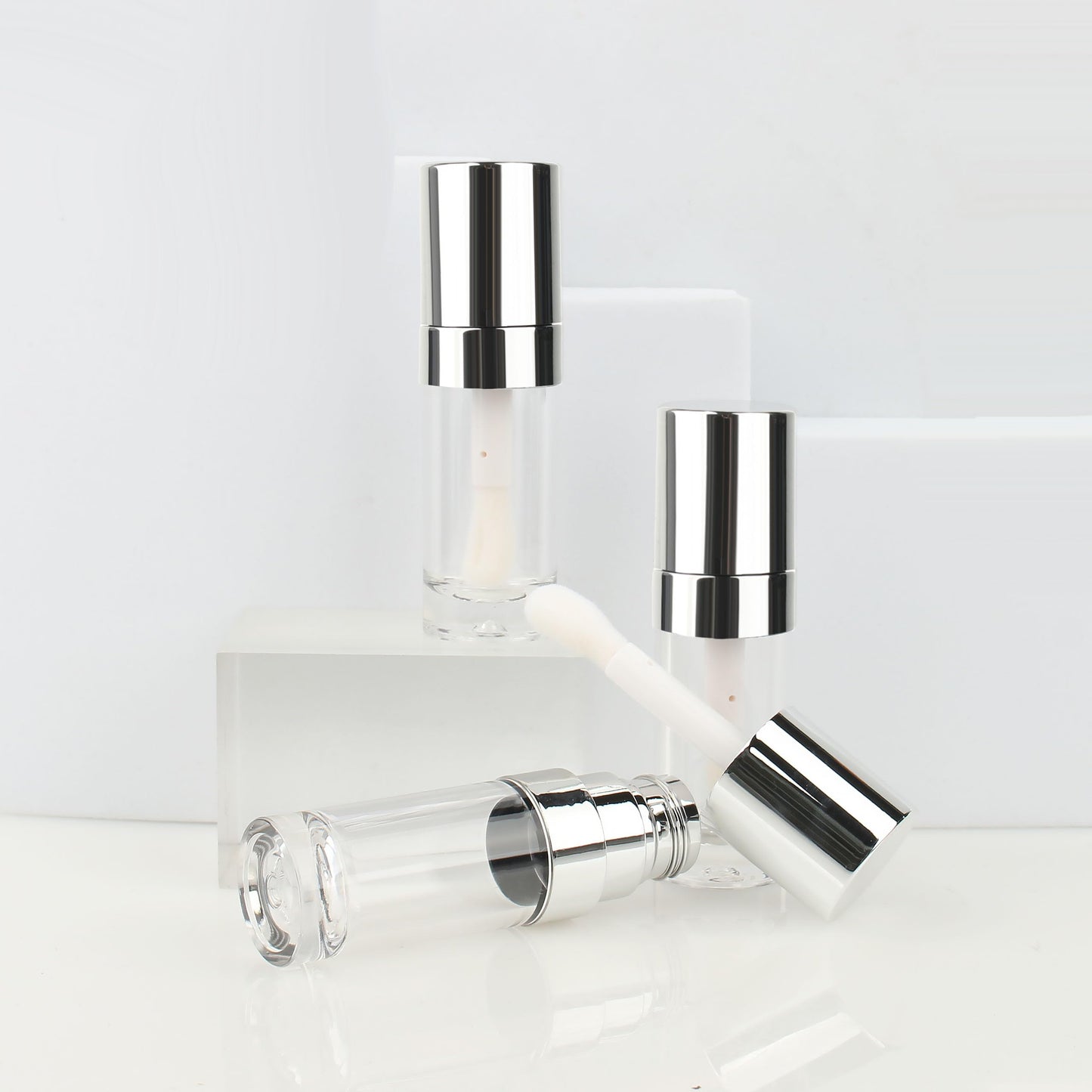 COSIDEA 18pcs Round 8ml 0.27oz r Round silve Empty lip gloss tubes with big large doe foot wand Lipgloss tube containers for lip oil packing