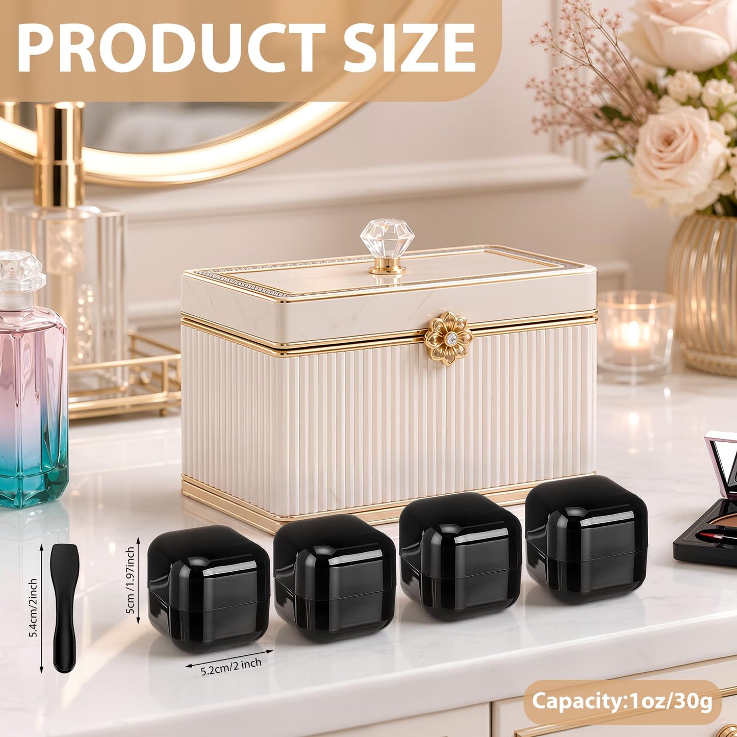 Meanplan 12 Pack Black Travel Jar Containers, 1oz Black Cosmetic Containers with Lids & Spatulas, Lotion Jars Leak-proof with Inner Liners, Portable Makeup Sample Pots for Creams, Lotions, Ointments
