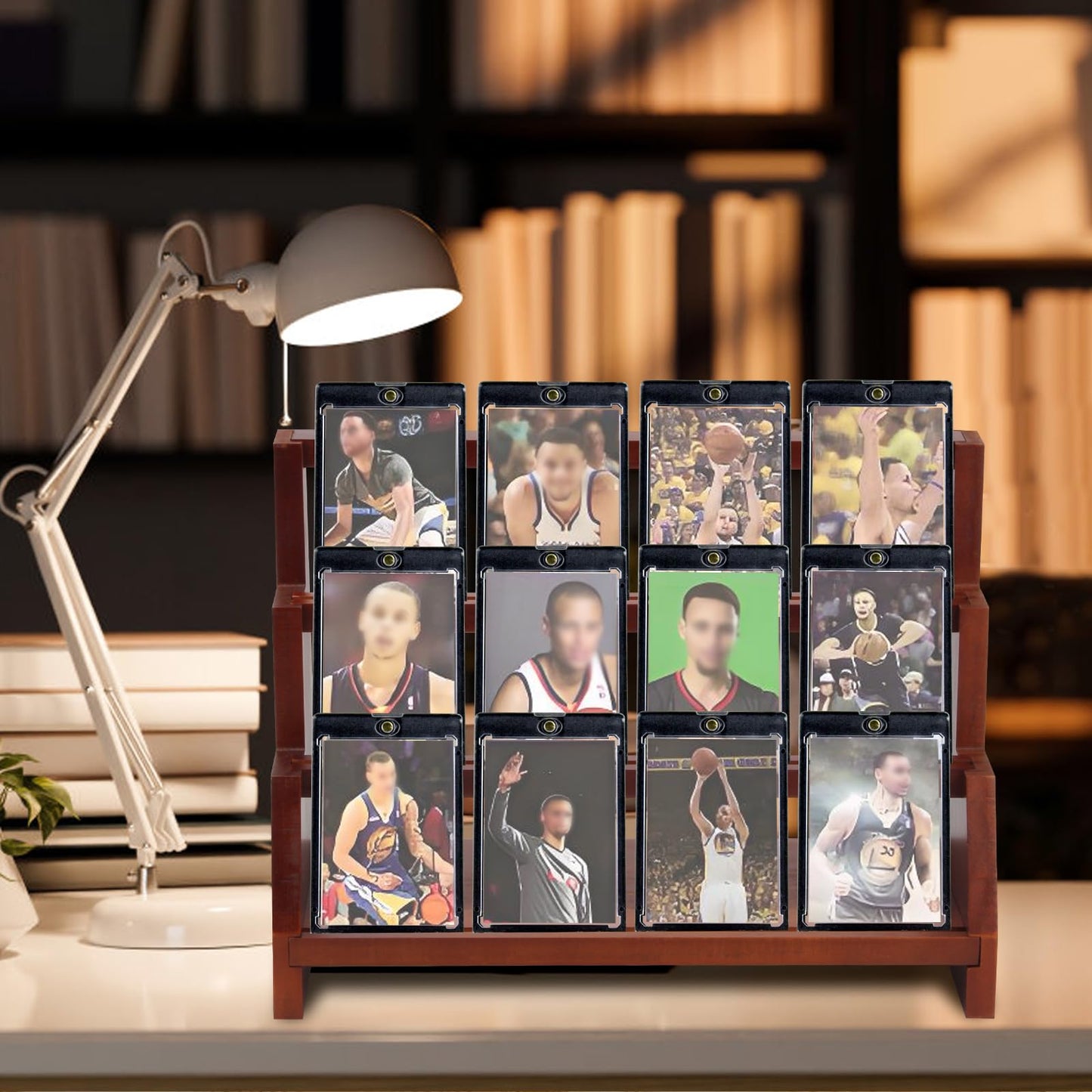 Lxmxgk Wooden Trading Card Display Stand, Graded Baseball Sports Card Display, Collection and Show Display for Card Game, 3-Tier Card Display Case for Sports Baseball Graded Cards, Easy to assemble